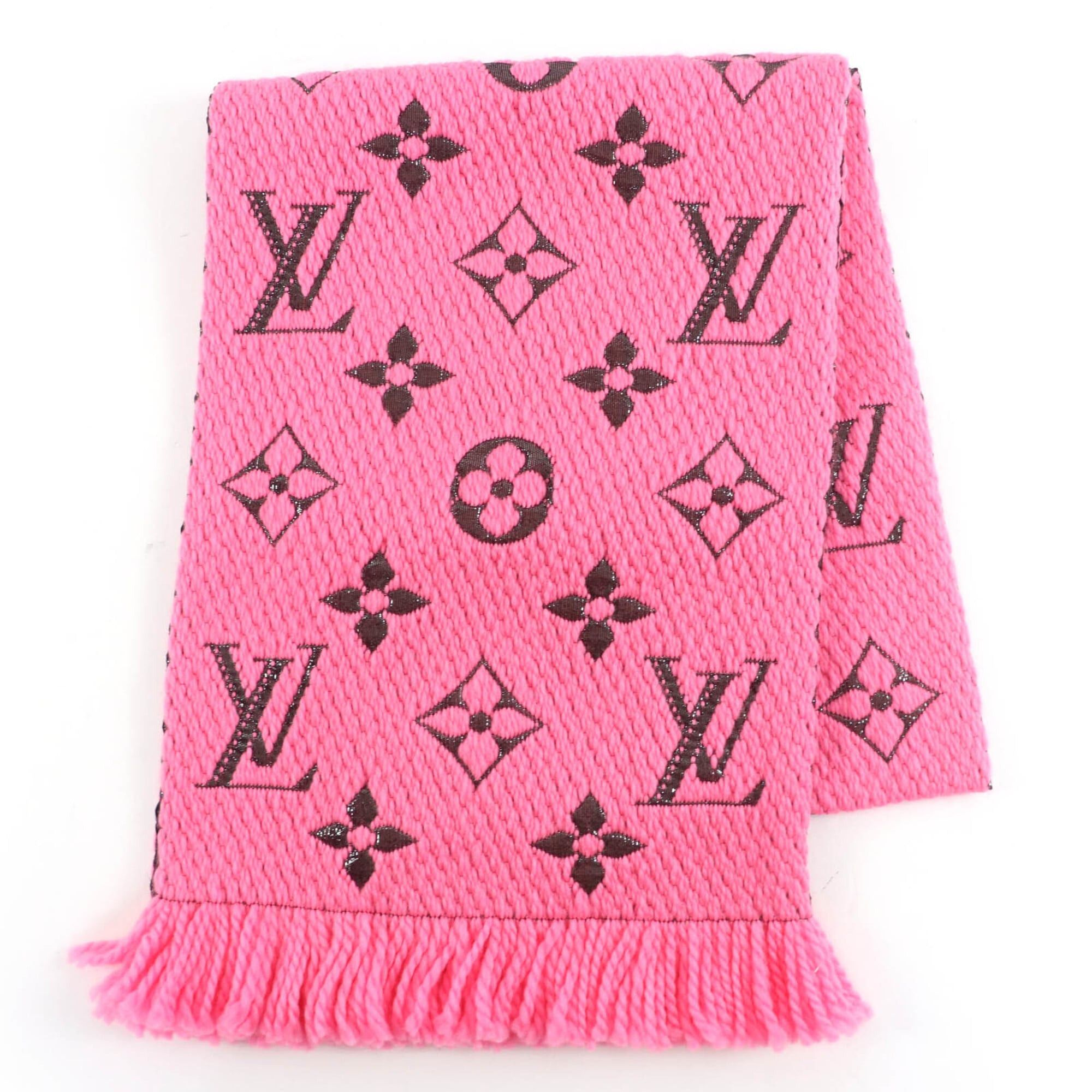 Louis Vuitton LOUIS VUITTON M76070 Echarpe Logomania Shine Virgin Wool Silk Blend Rose Pop Scarf, 2019 Model, with Box, Made in Italy, Authentic, Women's. Size ONE SIZE - 1 Thumbnail