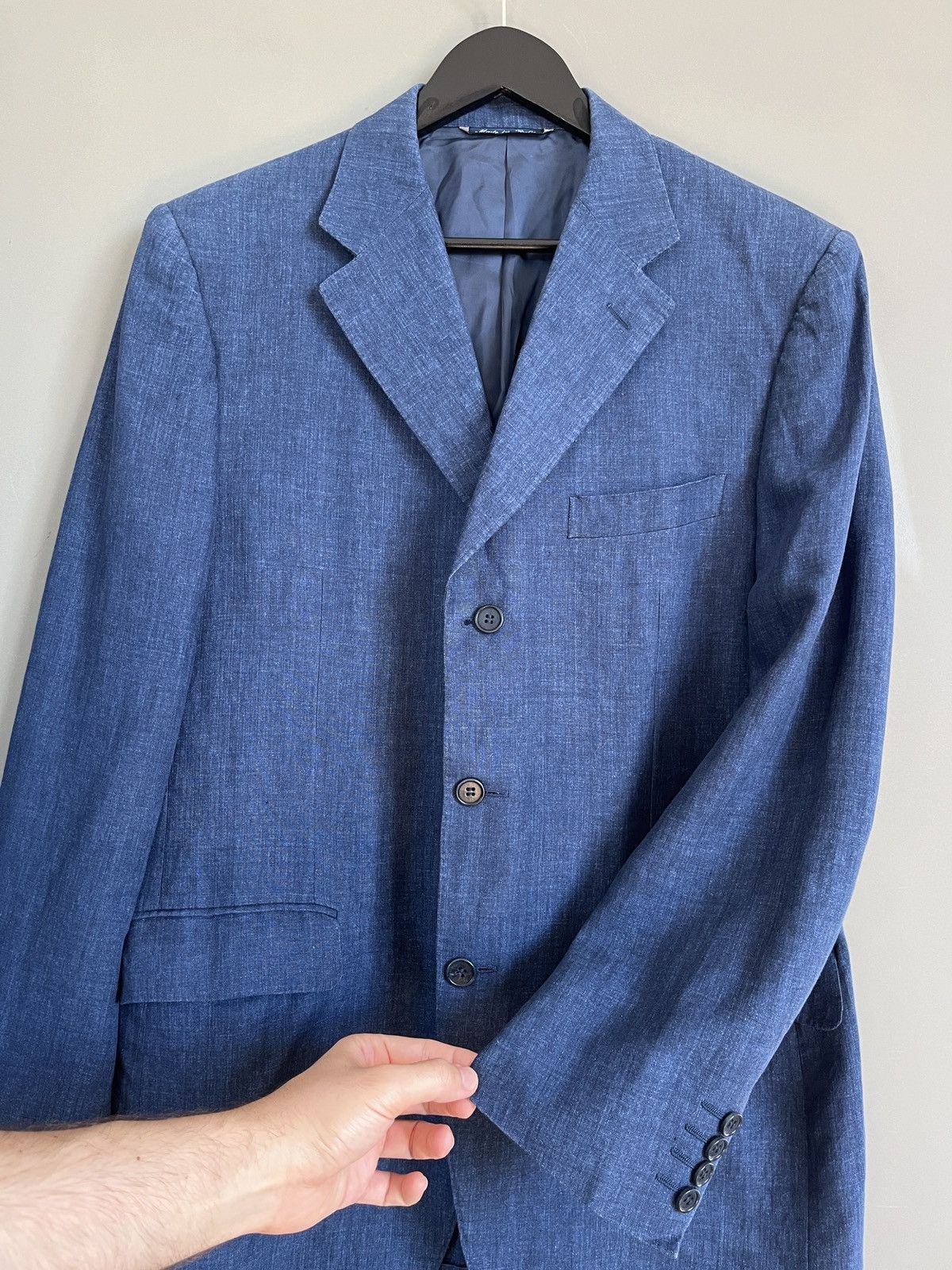 Canali CANALI Luxury Three Buttons Linen Blue Classic Sport Blazer Size 50R - 11 Thumbnail