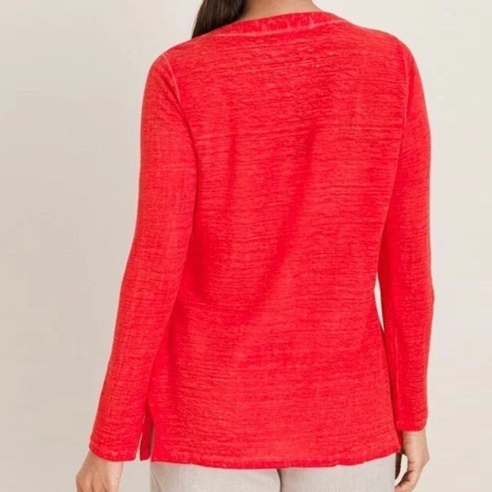 Chicos NWT New Chico's Linen Split-Neck Long Sleeve Red Tunic Size Size L / US 10 / IT 46 - 4 Thumbnail
