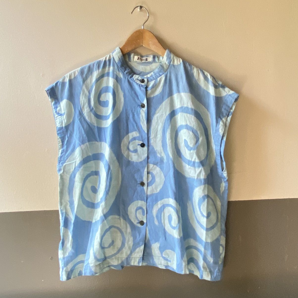 Issey Miyake I.S. Issey Miyake Blue Mandarin Collar Blouse Size XL / US 12-14 / IT 48-50 - 1 Thumbnail