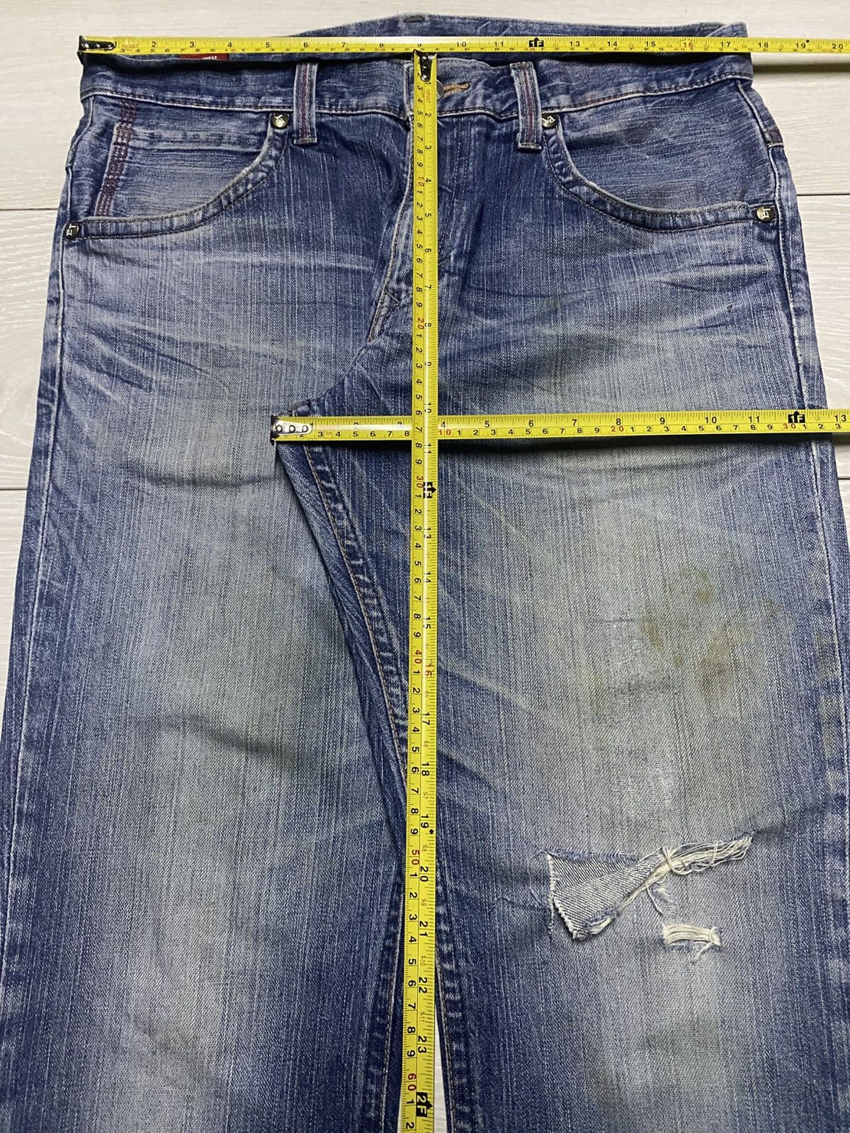 Edwin Japanese Brand Edwin Blue Trip Grunge Distressed Loose Jeans Size US 35 - 16 Thumbnail