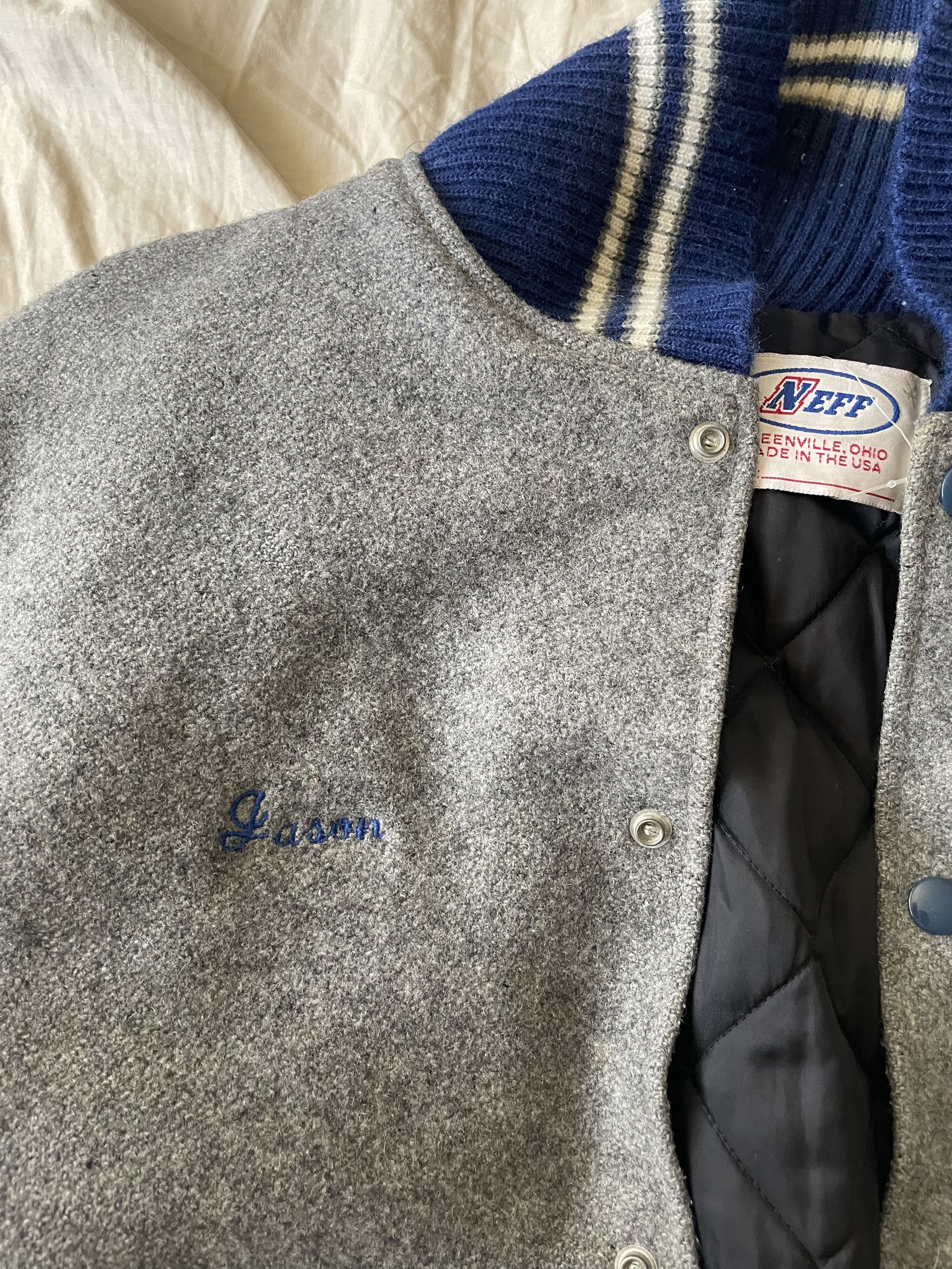Vintage Vintage blue/grey varsity jacket Size US XL / EU 56 / 4 - 3 Thumbnail