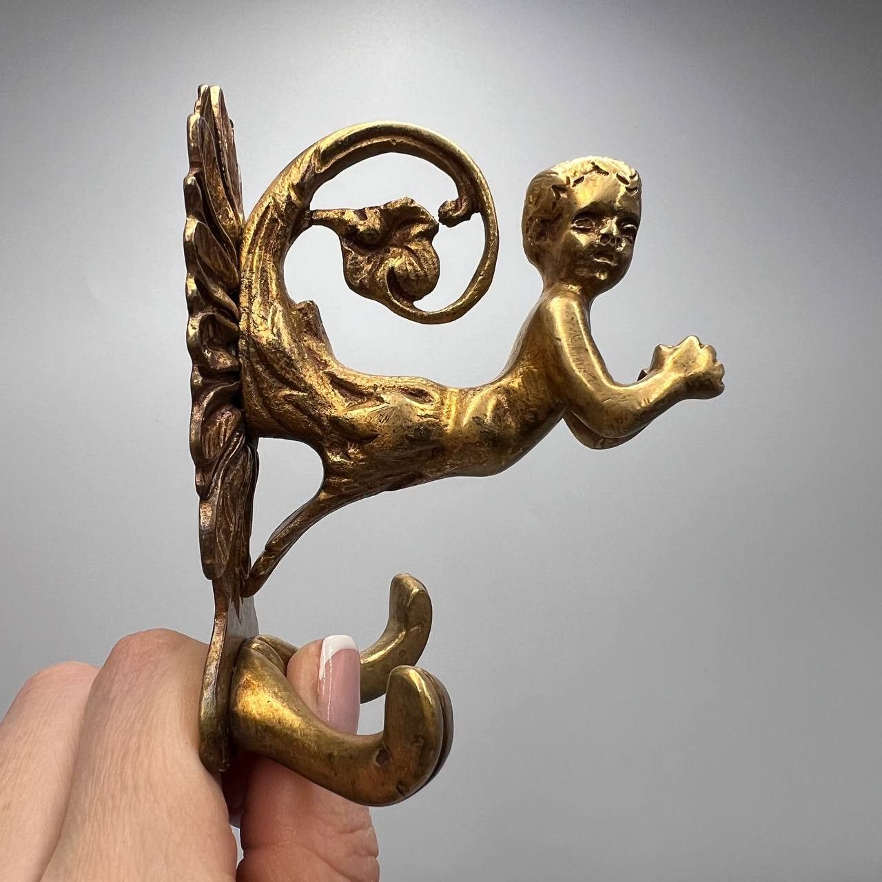 Vintage Pair Massive Bronze Coat Hooks Putti Cherub Baroque Style Size ONE SIZE - 7 Thumbnail
