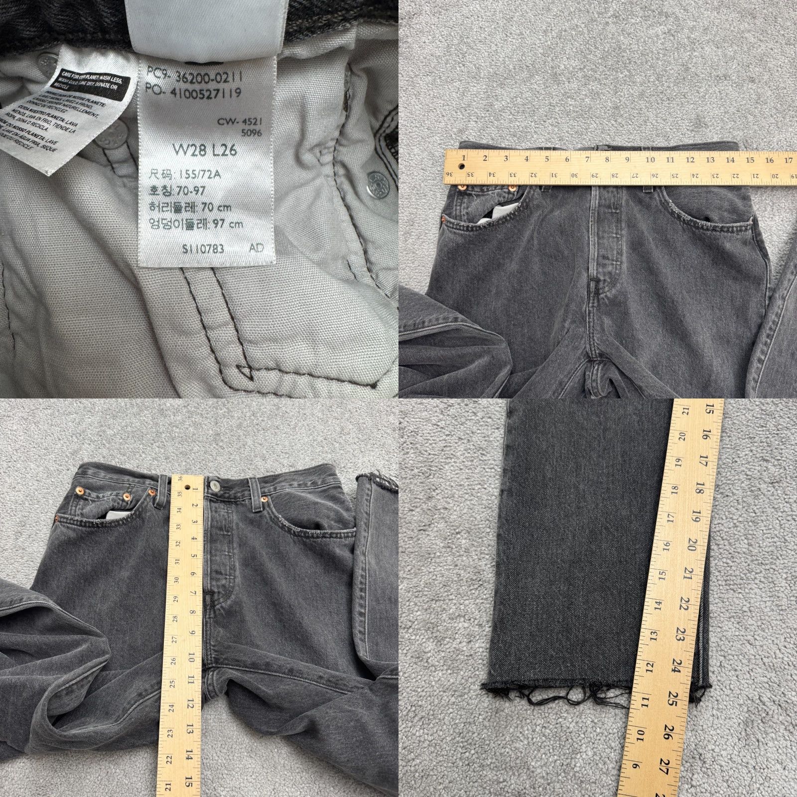 Levi's VINTAGE Levi's 501 Button Fly Denim Jeans Womens 31 Washed Black Straight Cotton Raw Hem Size 24" / US 00 / IT 34 - 9 Thumbnail