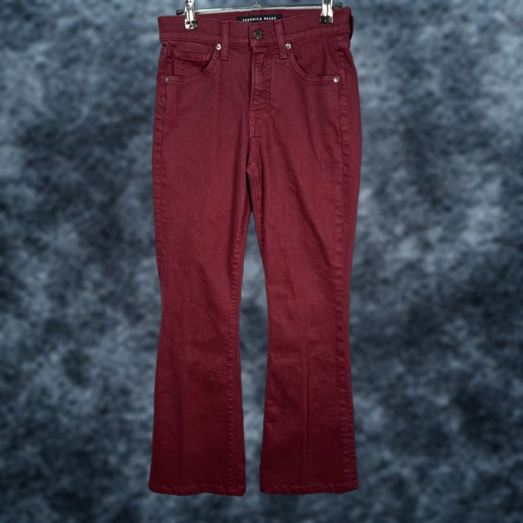 Veronica Beard VERONICA BEARD Womens 25 High Rise Beverly Skinny Flare Jeans Burgundy Red Denim 5-Pocket Slim Vintage No? Size 42" / US 20 - 1 Thumbnail