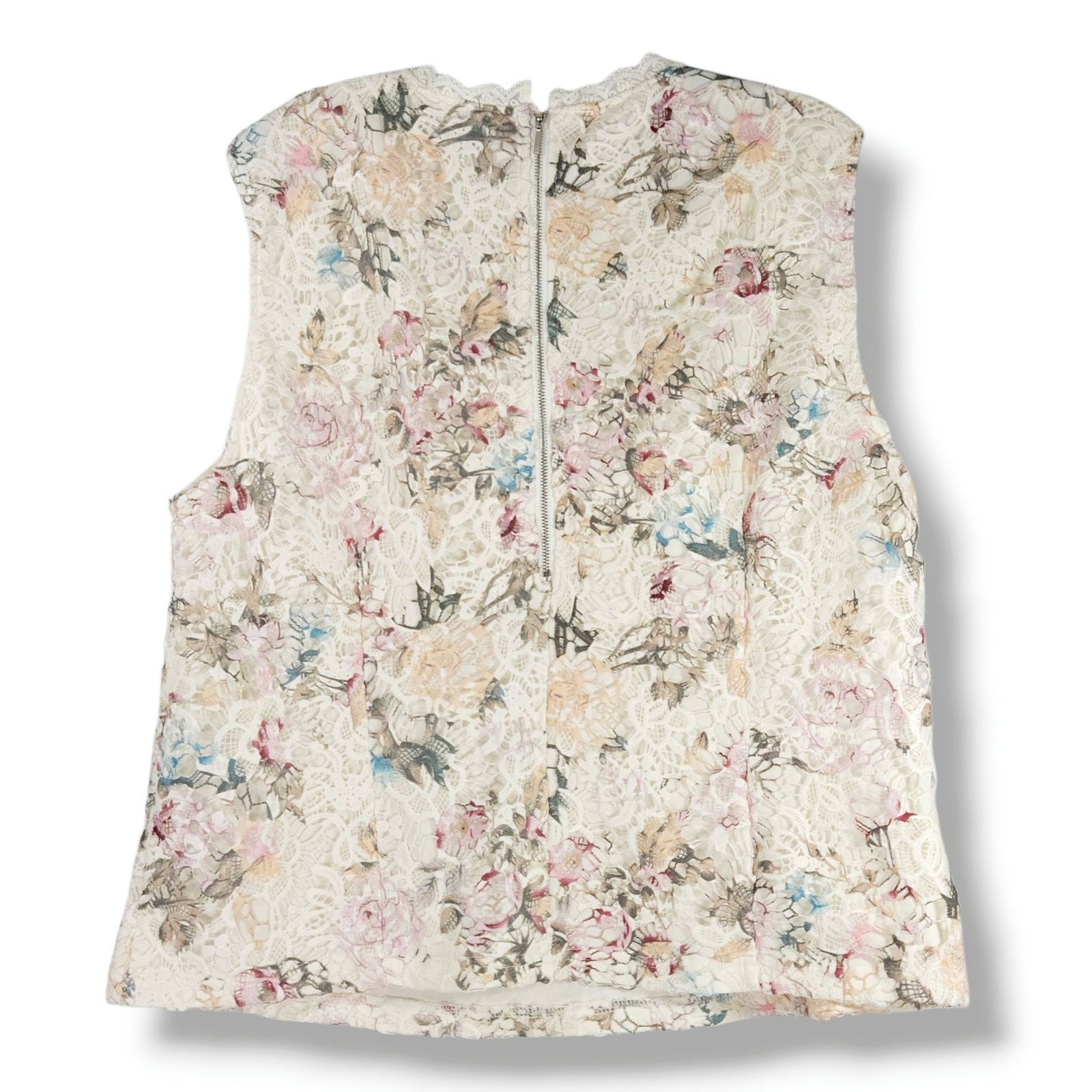 Nanette Lepore Nanette Lepore Floral Lace Top Ivory Pink Scalloped Neck XL Size XL / US 12-14 / IT 48-50 - 2 Thumbnail