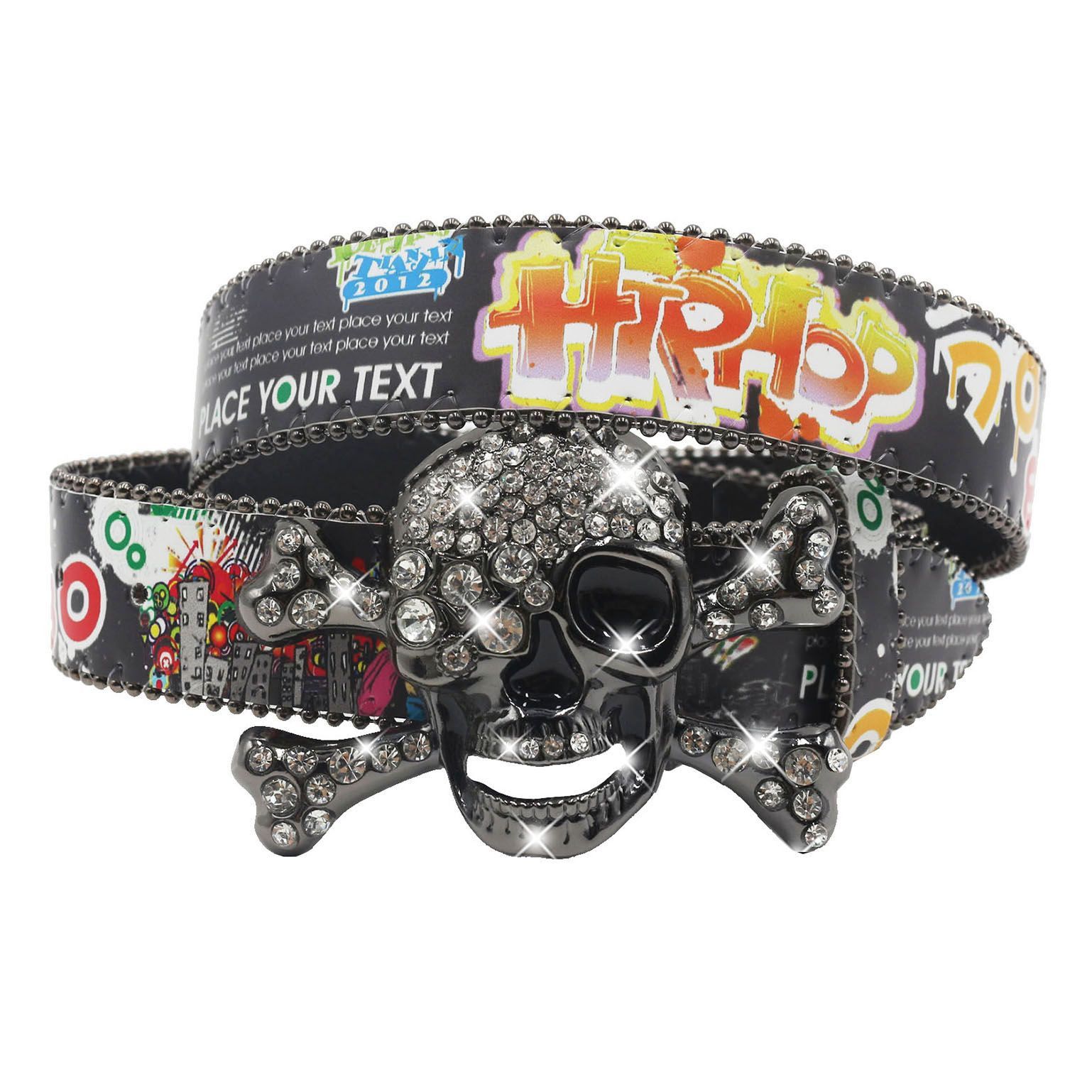 Designer Skull Design Vintage Belt Riveted Belts Menswear Accessories Size ONE SIZE - 4 Thumbnail