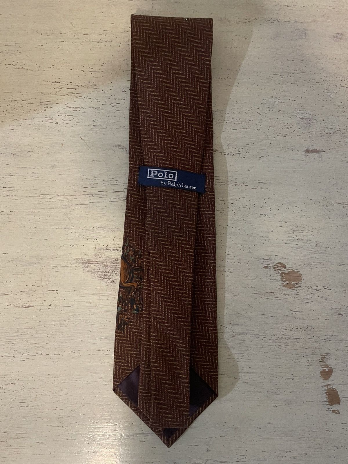 Polo Ralph Lauren × Vintage Rare Herringbone-Jumper Print Silk Tie Size ONE SIZE - 5 Thumbnail
