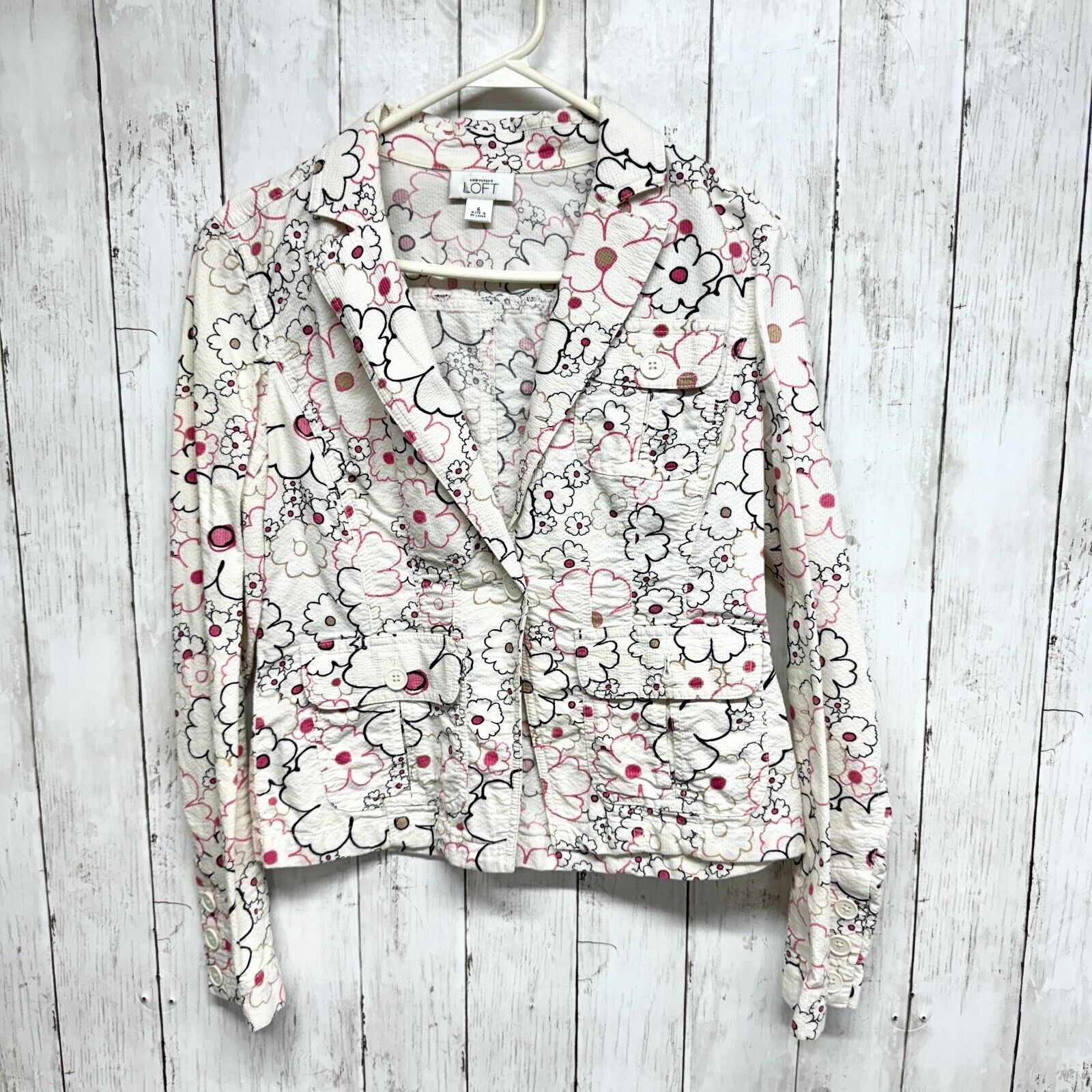 Loft Ann Taylor LOFT Jacket Size 6 Button Down Open Pocket Cotton Size M / US 6-8 / IT 42-44 - 1 Thumbnail