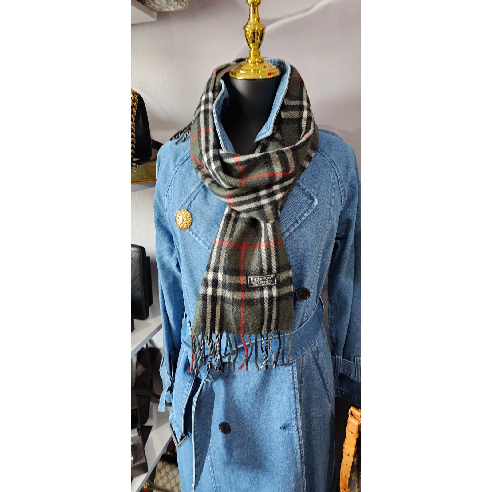 Burberry BURBERRYs of London 100% Lambswool Gray Scarf Nova Check Size ONE SIZE - 2 Thumbnail