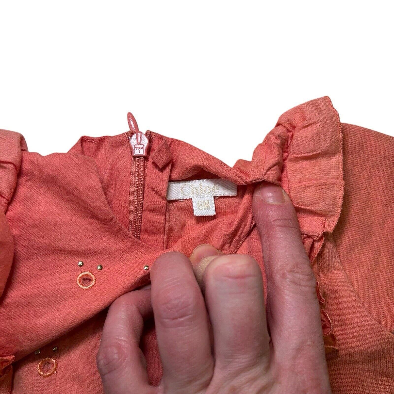 chloma Chloé Baby Girls Coral Ruffle Dress Embroidered Size 6 Month Size XXS / US 00 / IT 34 - 4 Thumbnail