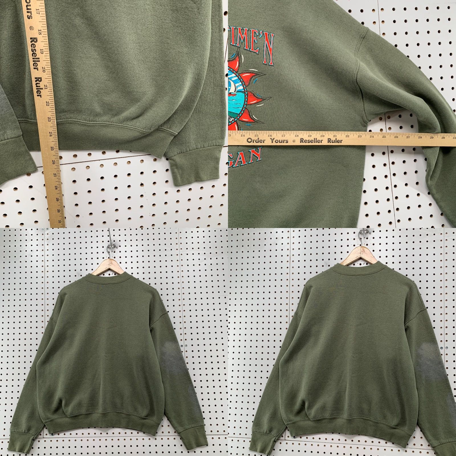 Fruit Of The Loom VINTAGE Michigan Sweatshirt Mens XL Olive Green Fleece Outdoor 90s USA Nike Shirt Size US XL / EU 56 / 4 - 8 Thumbnail