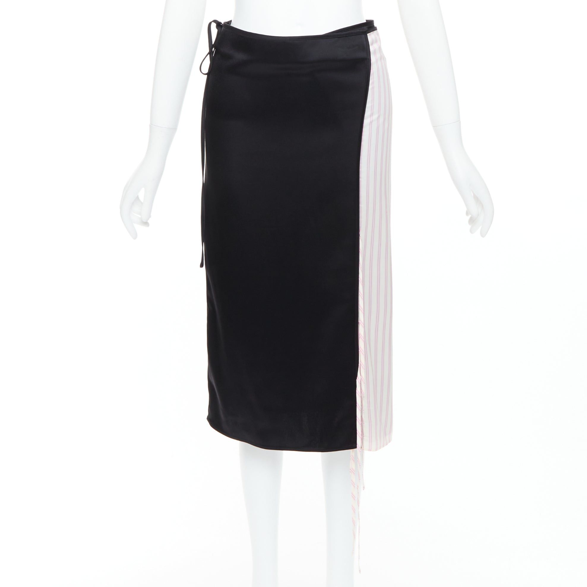 T by Alexander Wang ALEXANDER WANG T black pink cream pinstripe wrap skirt US0 XS Size 26" / US 2 / IT 38 - 1 Thumbnail