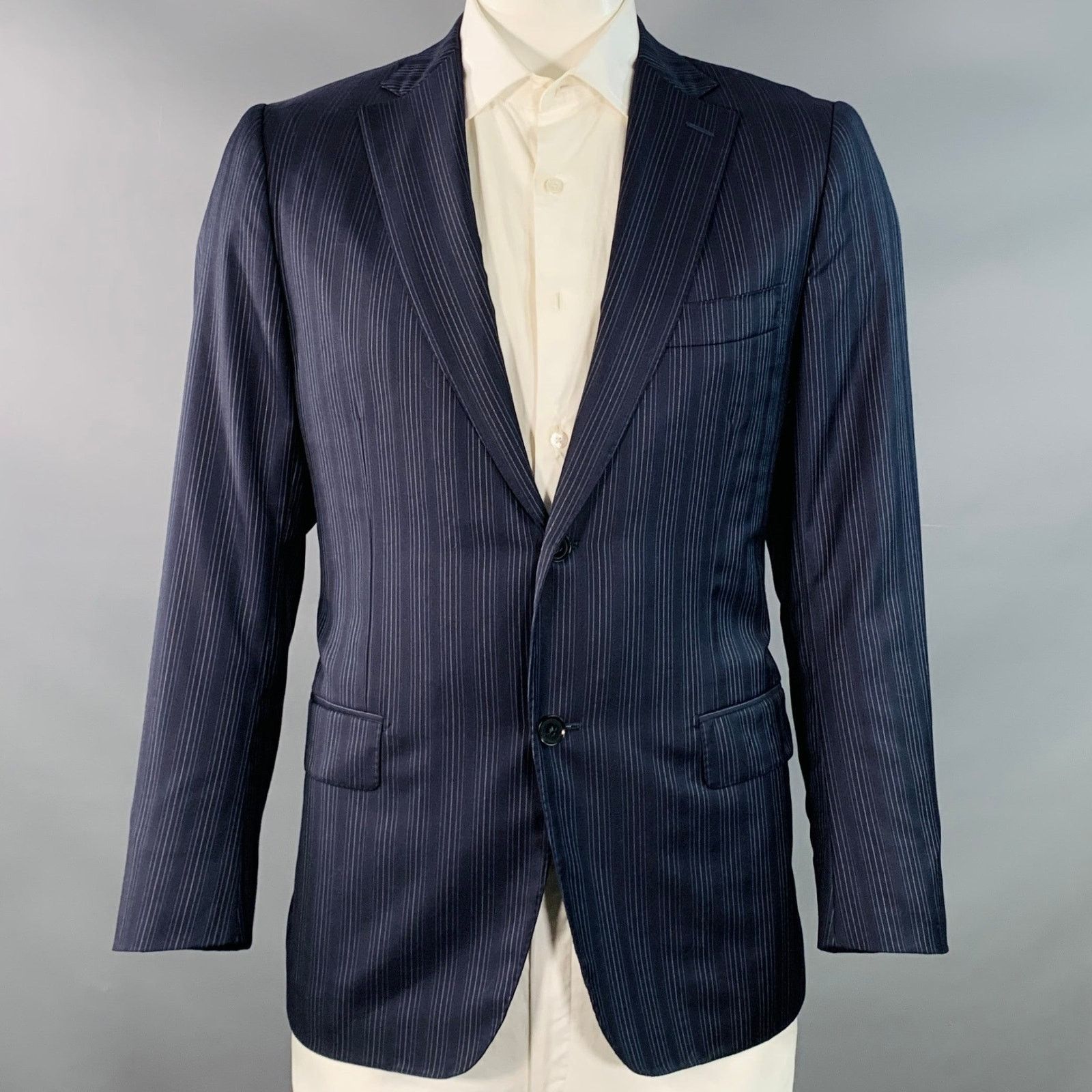 Isaia ISAIA Regular Navy Blue White Stripe Wool Twill Sport Coat Size 42R - 1 Thumbnail