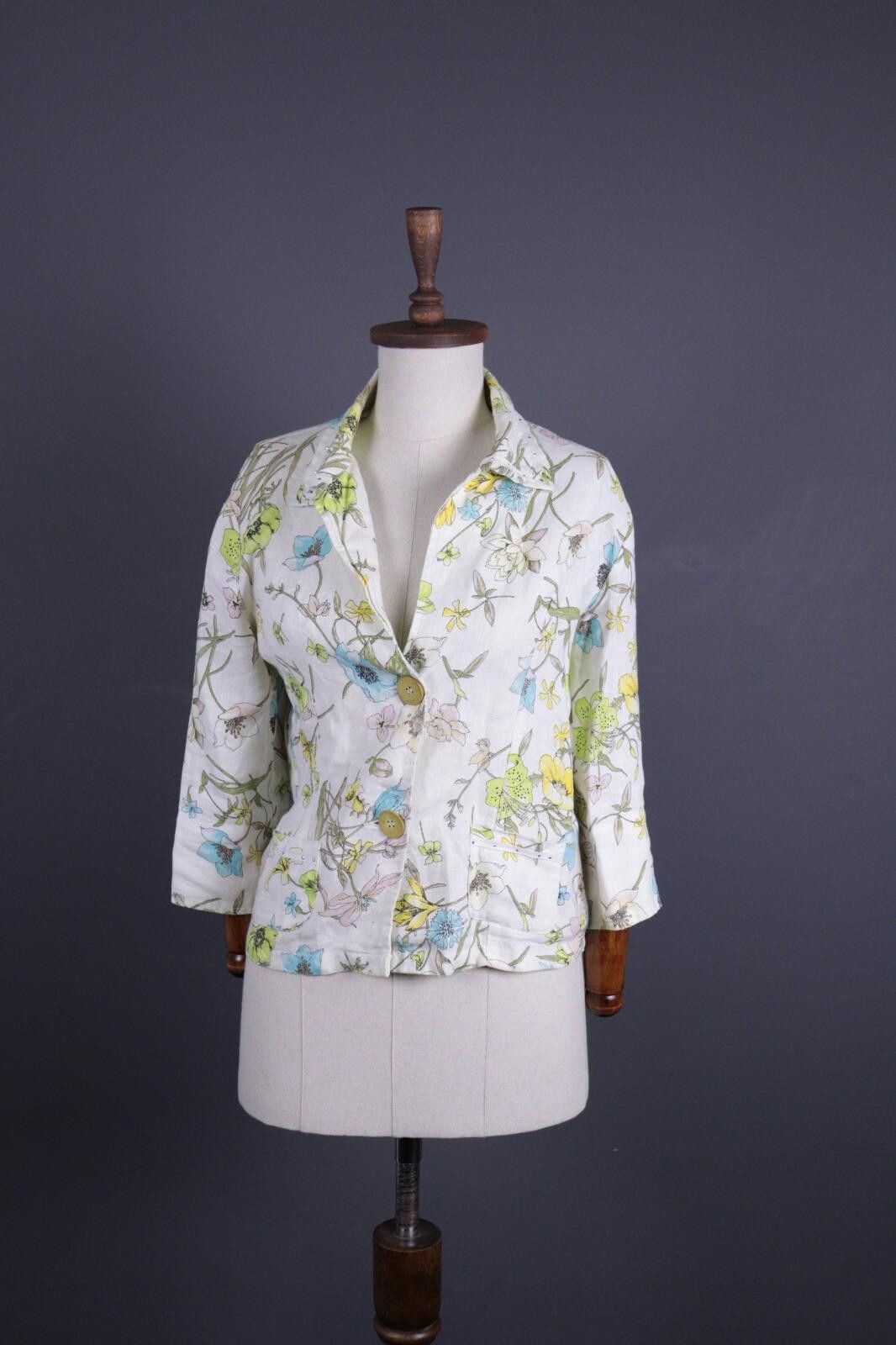 Designer Elisa Cavaletti White Floral Lightweight Jacket Size M Size M / US 6-8 / IT 42-44 - 1 Thumbnail