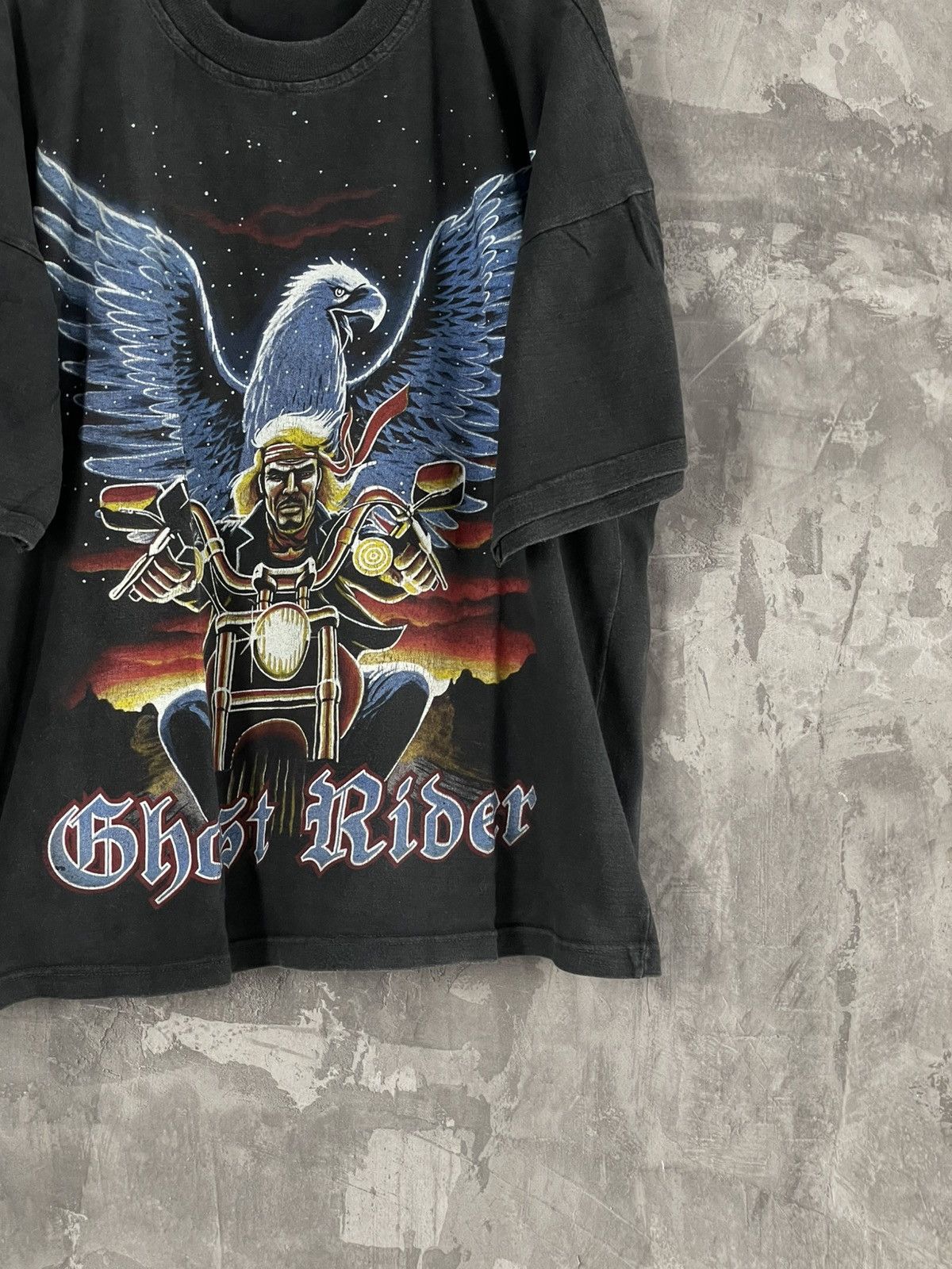 Harley Davidson × Marvel Comics × Vintage Y2K GHOST RIDER FIRE Skull Motorbike Faded One Stich T-Shirt Size US XL / EU 56 / 4 - 6 Thumbnail