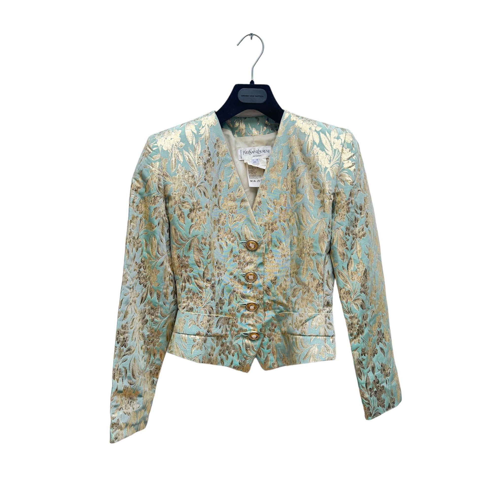 image of YVES Saint Laurent Spring Summer 1996 Vintage Gold Green Blazer, Women's (Size XS)