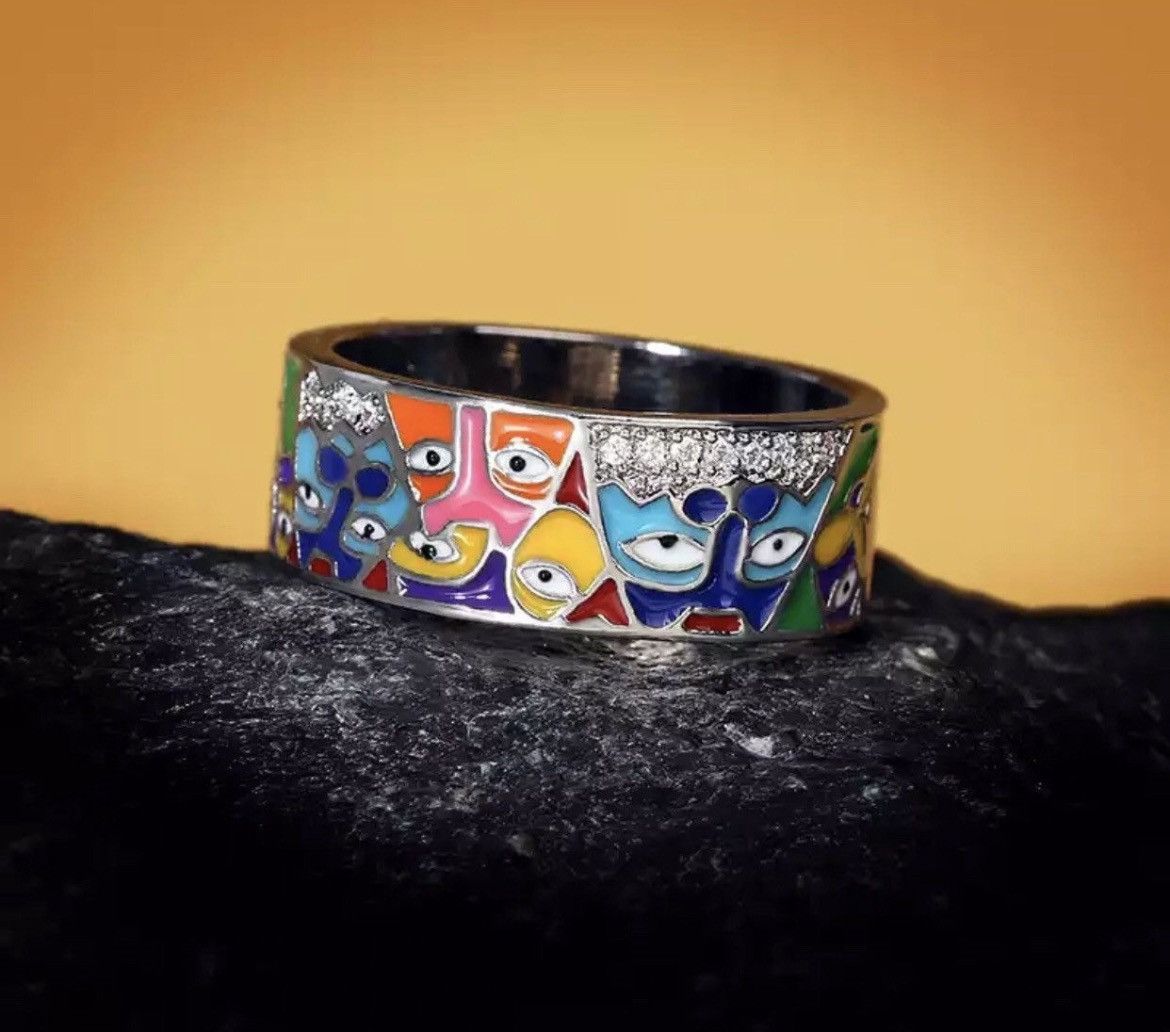 Japanese Brand × Jewelry × Vintage RARE 925 Sterling Silver White Faces CZ Ring Size ONE SIZE - 1 Thumbnail