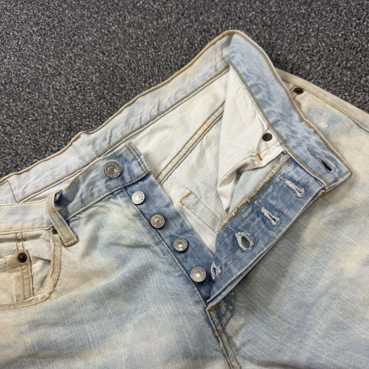 Levi's Made & Crafted y2k Splash 2 Tone Levis 501 Thrashed Denim Baggy Flared Size US 31 - 18 Thumbnail