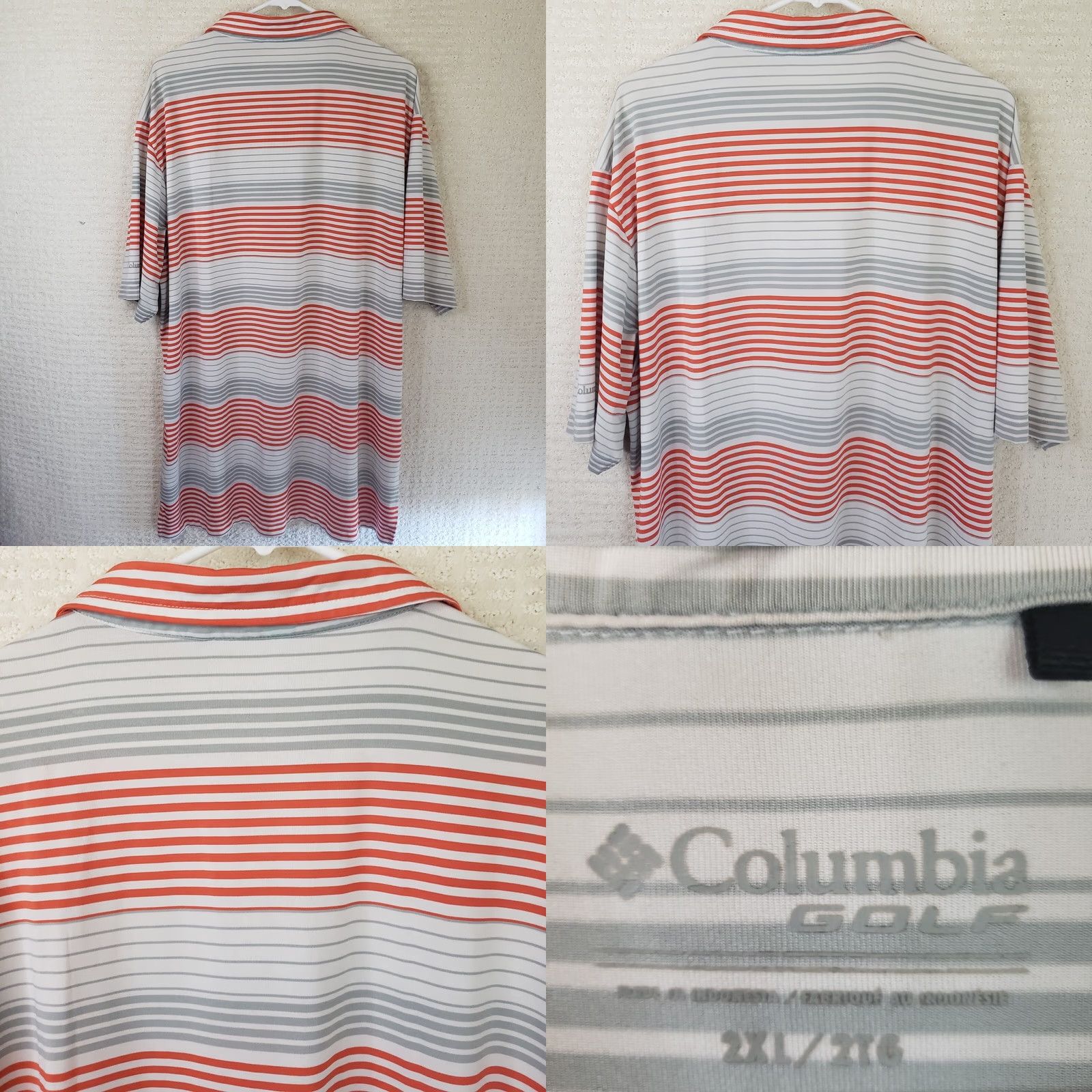 Vintage Columbia Polo Shirt Mens Short Sleeve Golf Light Gray Stripe Clemson Tigers Logo (XL) Size US XL / EU 56 / 4 - 8 Thumbnail