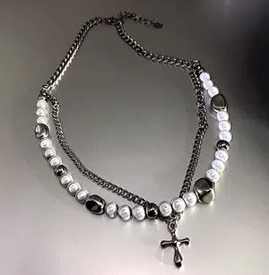 Japanese Brand × Vintage Punk Hippie Crucifix Cross Patchwork Pearl Layer Necklace Size ONE SIZE - 1 Thumbnail