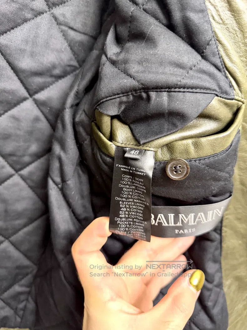 Balmain BALMAIN Military green biker leather jacket Size US S / EU 44-46 / 1 - 4 Thumbnail