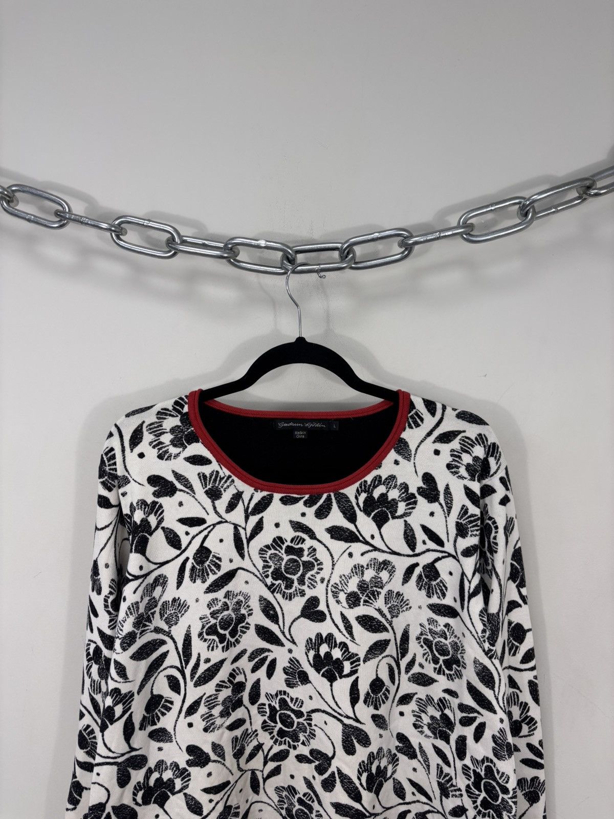 Gudrun Sjoden Gudrun Sjoden Women’s White/Black Floral Cotton Sweater Top Size L / US 10 / IT 46 - 2 Thumbnail