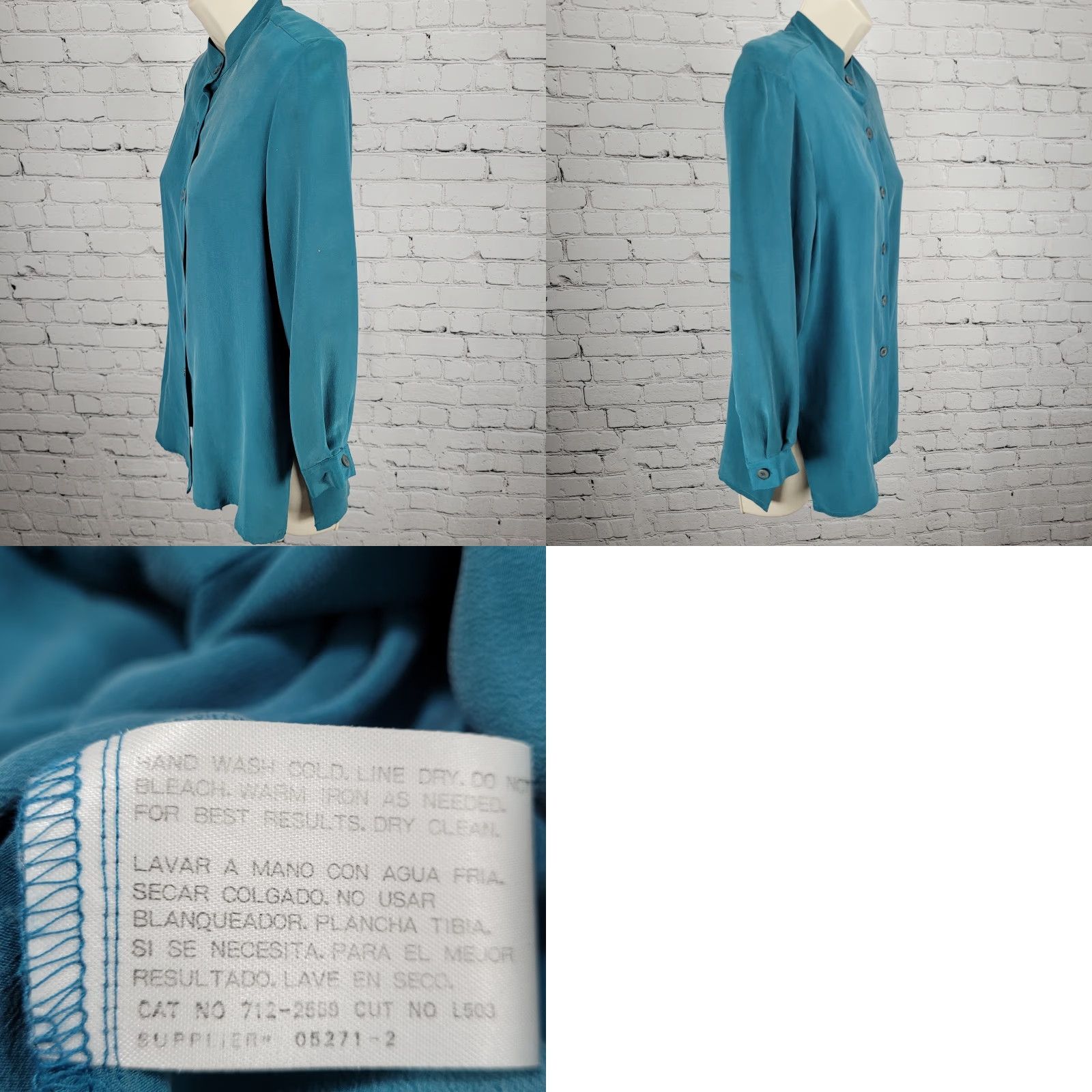 Vintage VINTAGE Jacqueline Ferrar Blue 100% Silk Button Up Long Sleeve Shirt Blouse Top XS Size XS / US 0-2 / IT 36-38 - 9 Thumbnail