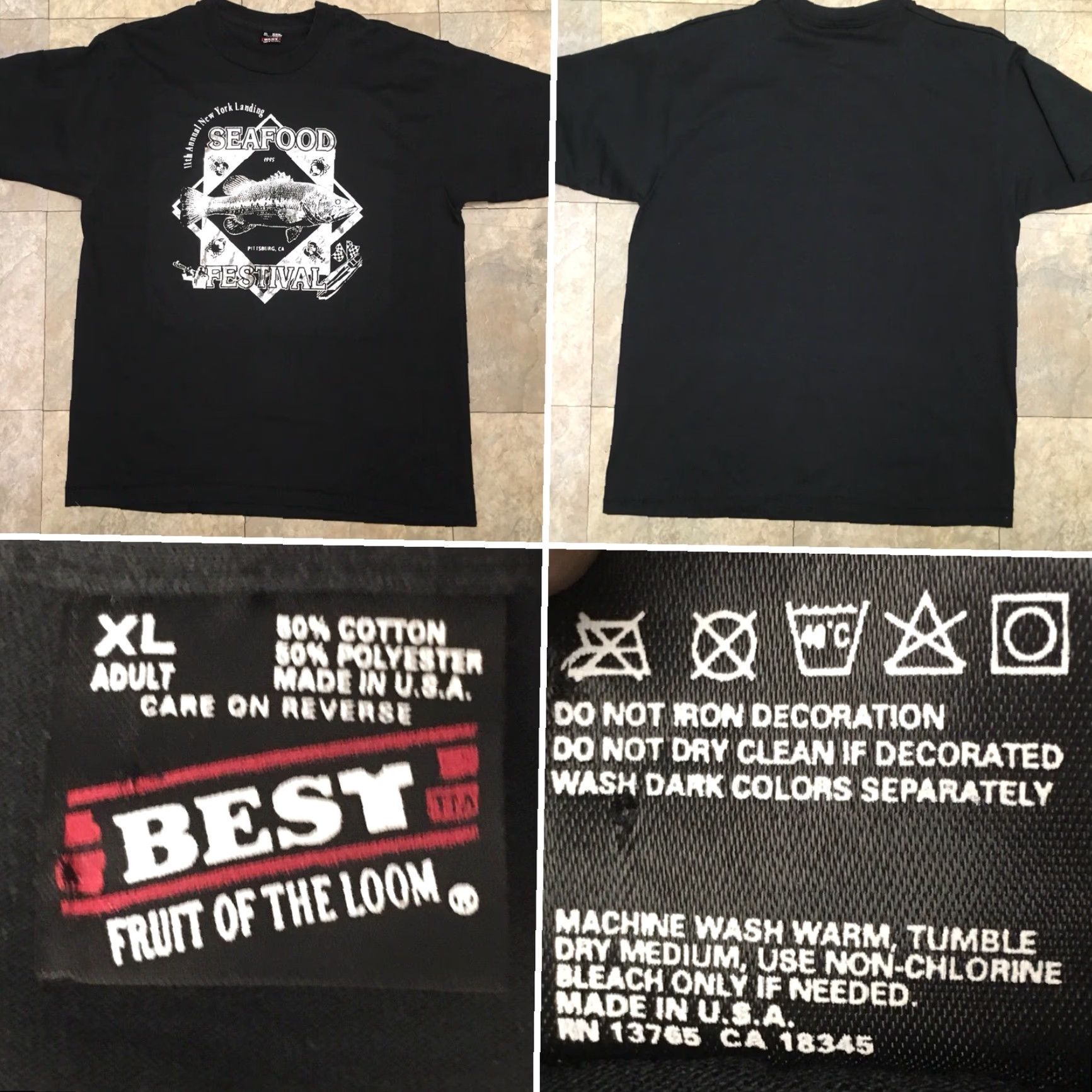 Fruit Of The Loom Vintage 1995 Seafood Festival Pittsburg CA T-Shirt 90s XL Silver Graphics Unisex Size US XL / EU 56 / 4 - 7 Thumbnail