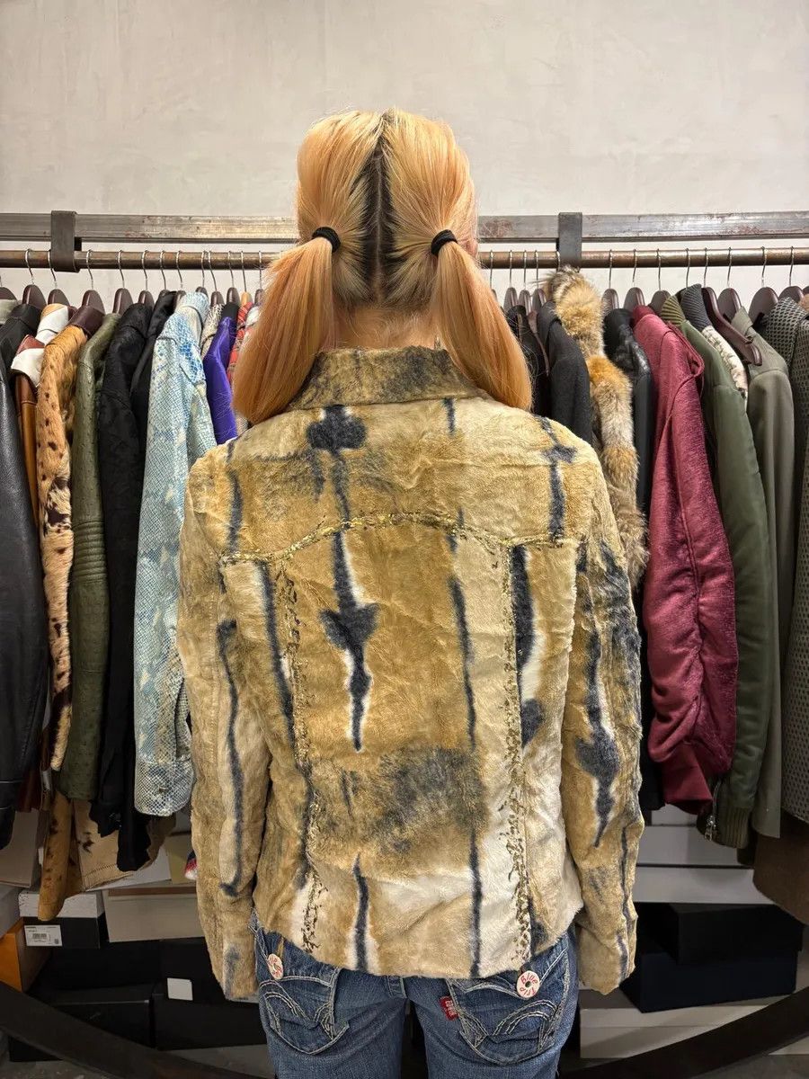 Vintage 2000s Faux Fur Beige & Blue Irregular Jacket Size XS / US 0-2 / IT 36-38 - 3 Thumbnail