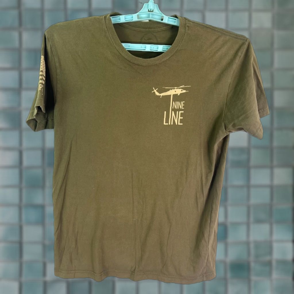 Vintage Nine Line T-Shirt Mens M OD Green Army Patriotic Graphic Print 90s Astro Boy Logo Double-Sided Crew Neck Short Sleeve Cotton Knit Vintage: No Size US M / EU 48-50 / 2 - 1 Thumbnail