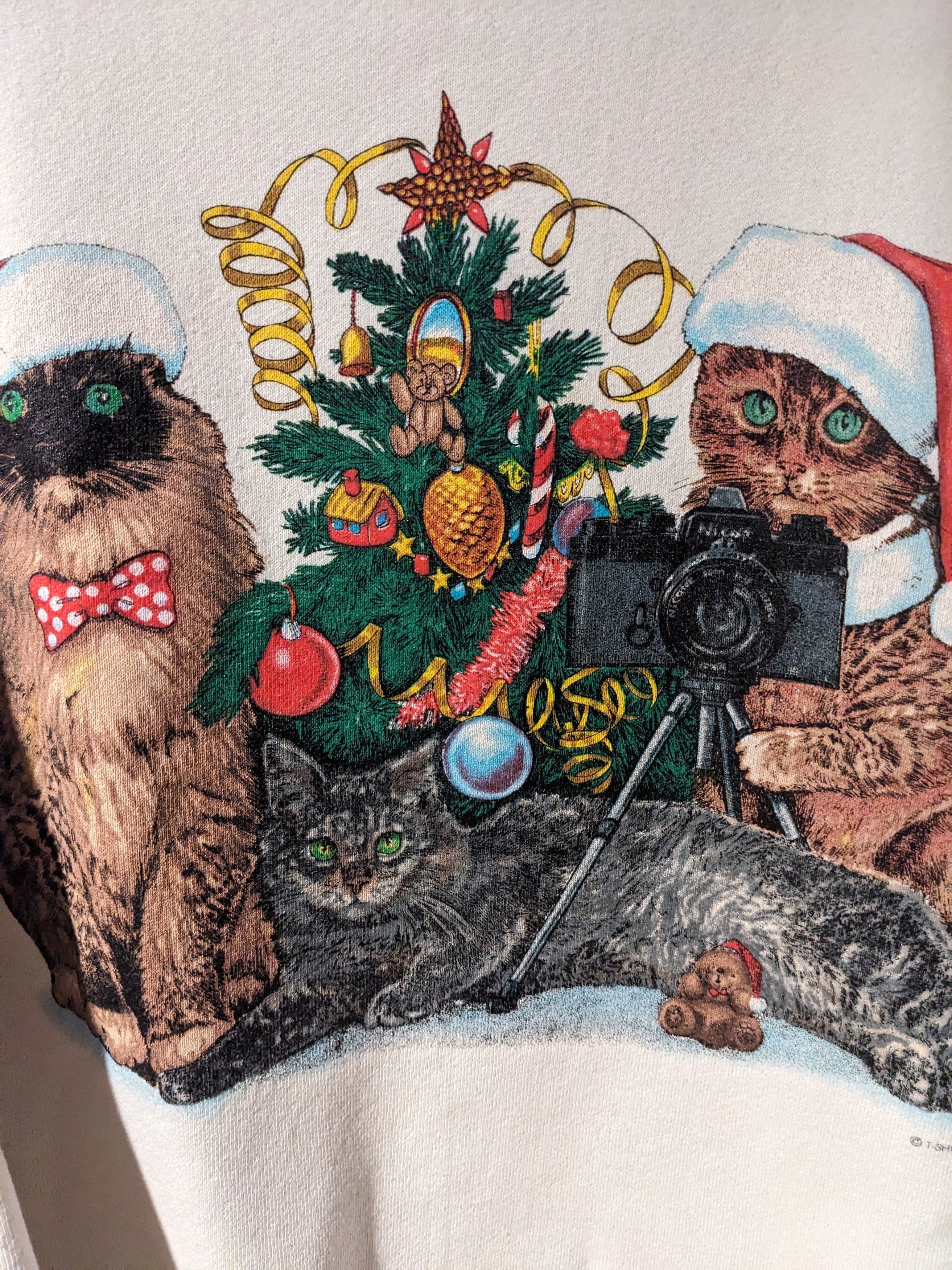 Nikon × Vintage Vintage 90s Christmas Cat Kitten Persian Nikon Sweatshirt Size US L / EU 52-54 / 3 - 2 Thumbnail