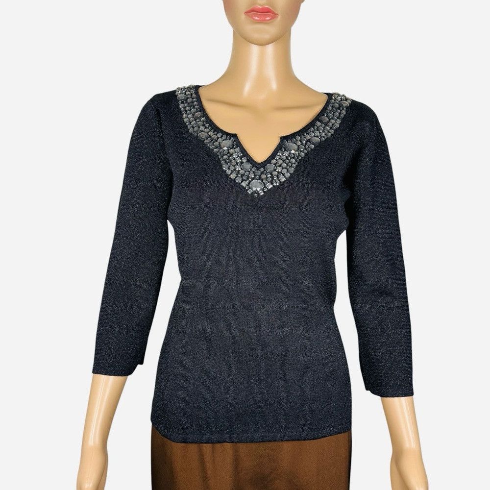Other New Vintage Joseph A Black Sparkle Neck Embellished Sweater Size M / US 6-8 / IT 42-44 - 1 Thumbnail