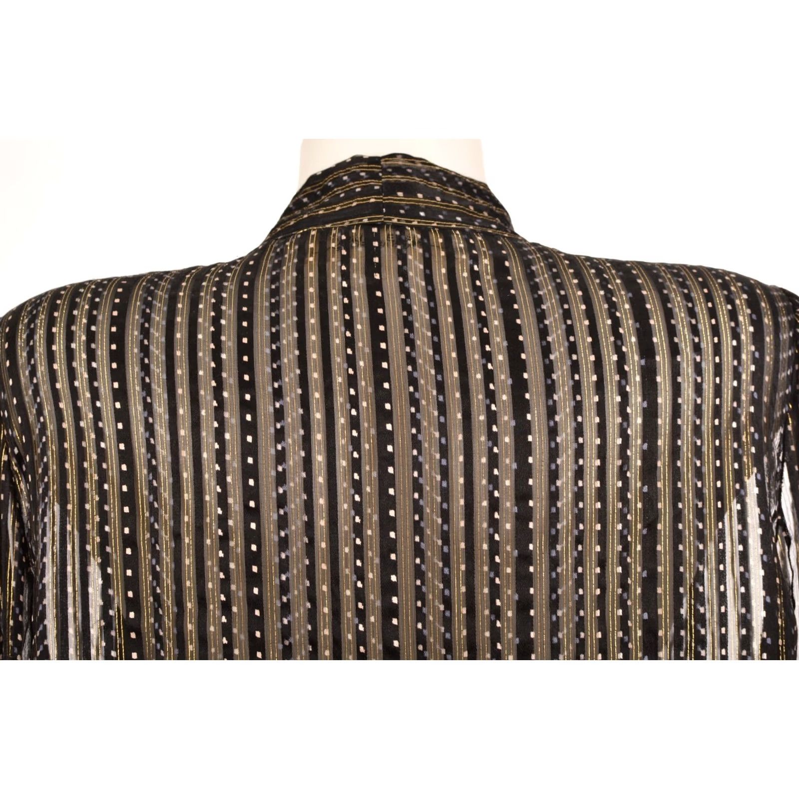 Diane von Furstenberg Diane von Furstenberg Lanie Tie Neck Silk Designer Blouse Button Shirt M Black Womens Silk Button-Up 96% Silk 4% Polyester Size M / US 6-8 / IT 42-44 - 5 Thumbnail