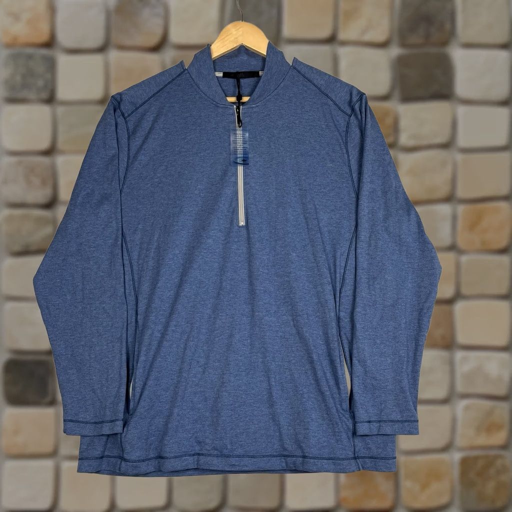 AQUA New Raffi 1/4 Zip Pullover Men XL French Blue Cotton Mock Neck Quarter Aqua Size US XL / EU 56 / 4 - 1 Thumbnail