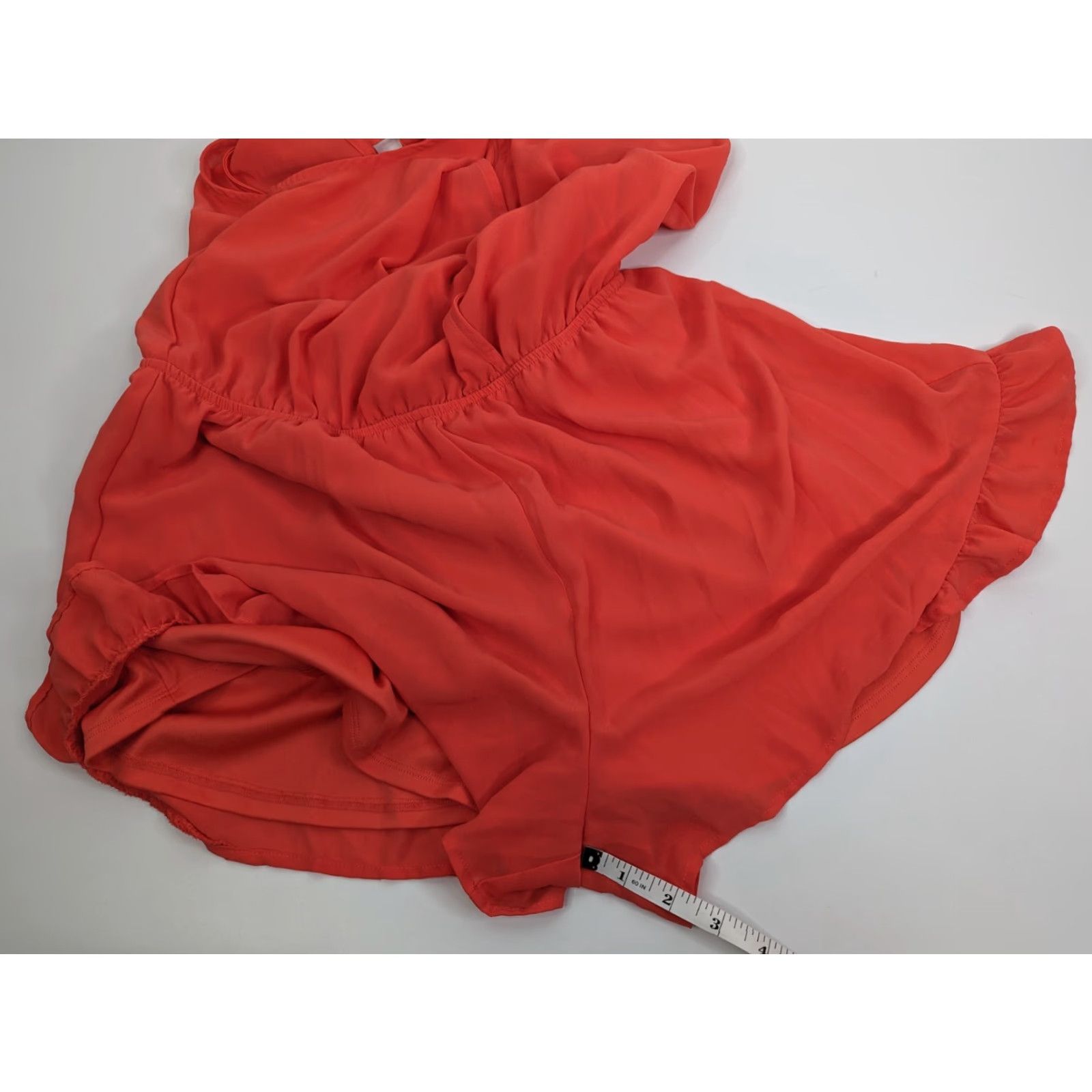 ASTR The Label ASTR The Label Romper One-Piece Jumpsuit Lined V-Neck Ruffle Shorts Orange Women M Casual Party/Cocktail Travel Tie-dye not, but keep original words Size 32" / US 10 / IT 46 - 5 Thumbnail