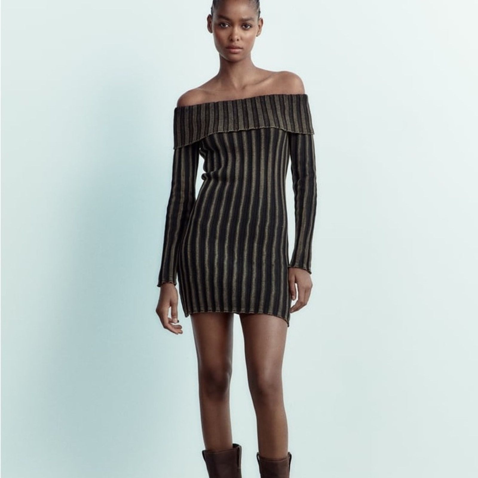 Zara ZARA BLOGGER FAVORITE OFF-THE-SHOULDER ACID WASH KNIT DRESS Size S / US 4 / IT 40 - 3 Thumbnail