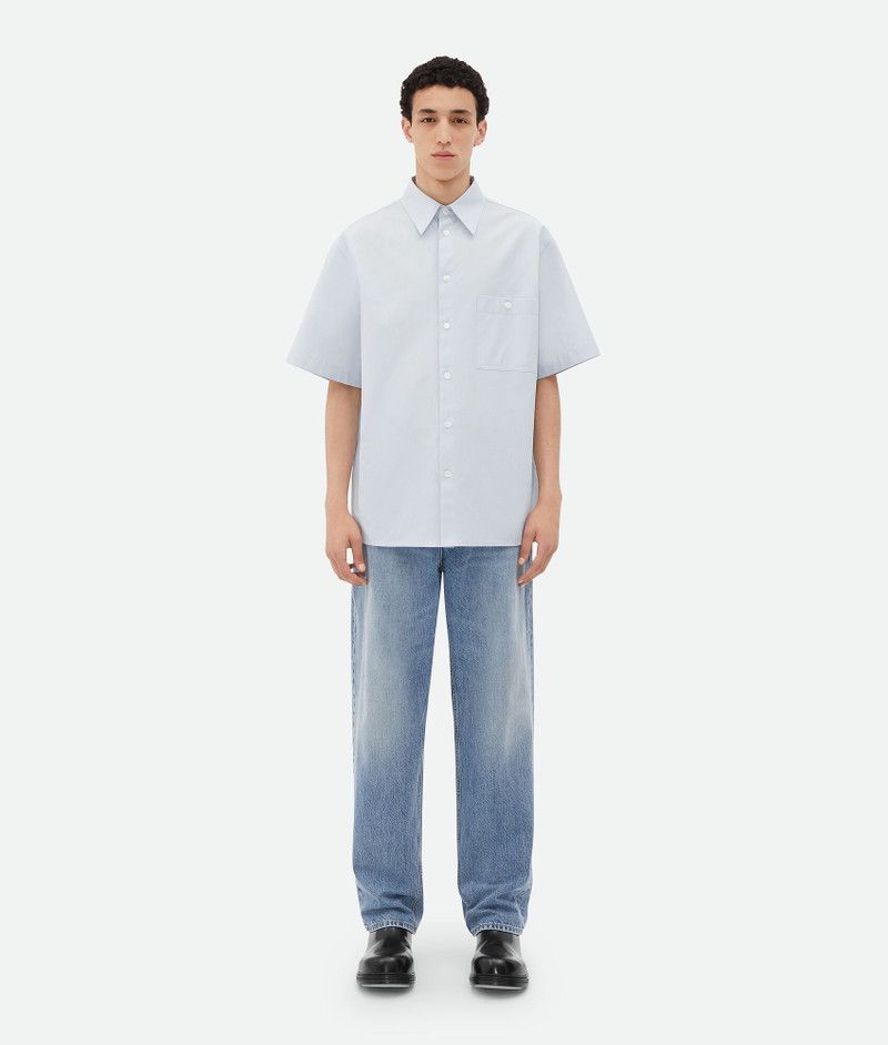 Bottega Veneta o1s1rm0326 Short-Sleeved Cotton Canvas Shirt in Light Blue Size US S / EU 44-46 / 1 - 1 Thumbnail