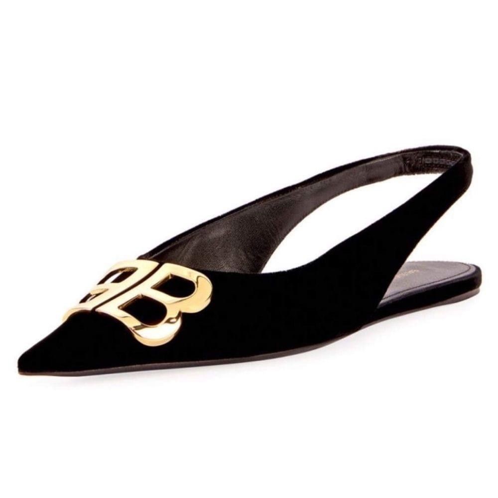 Balenciaga Balenciaga Black Velvet BB Knife Slingback Flats Size US 8.5 / IT 38.5 - 1 Thumbnail