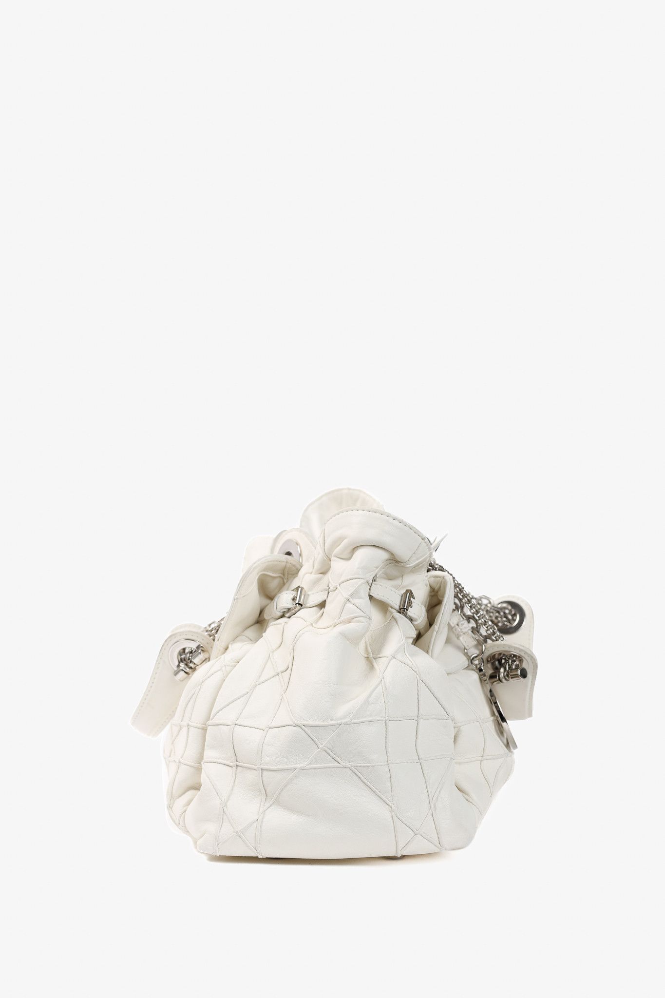 Dior Christian Dior Le Trente White Cannage Leather Ruffle Tote Size ONE SIZE - 3 Thumbnail