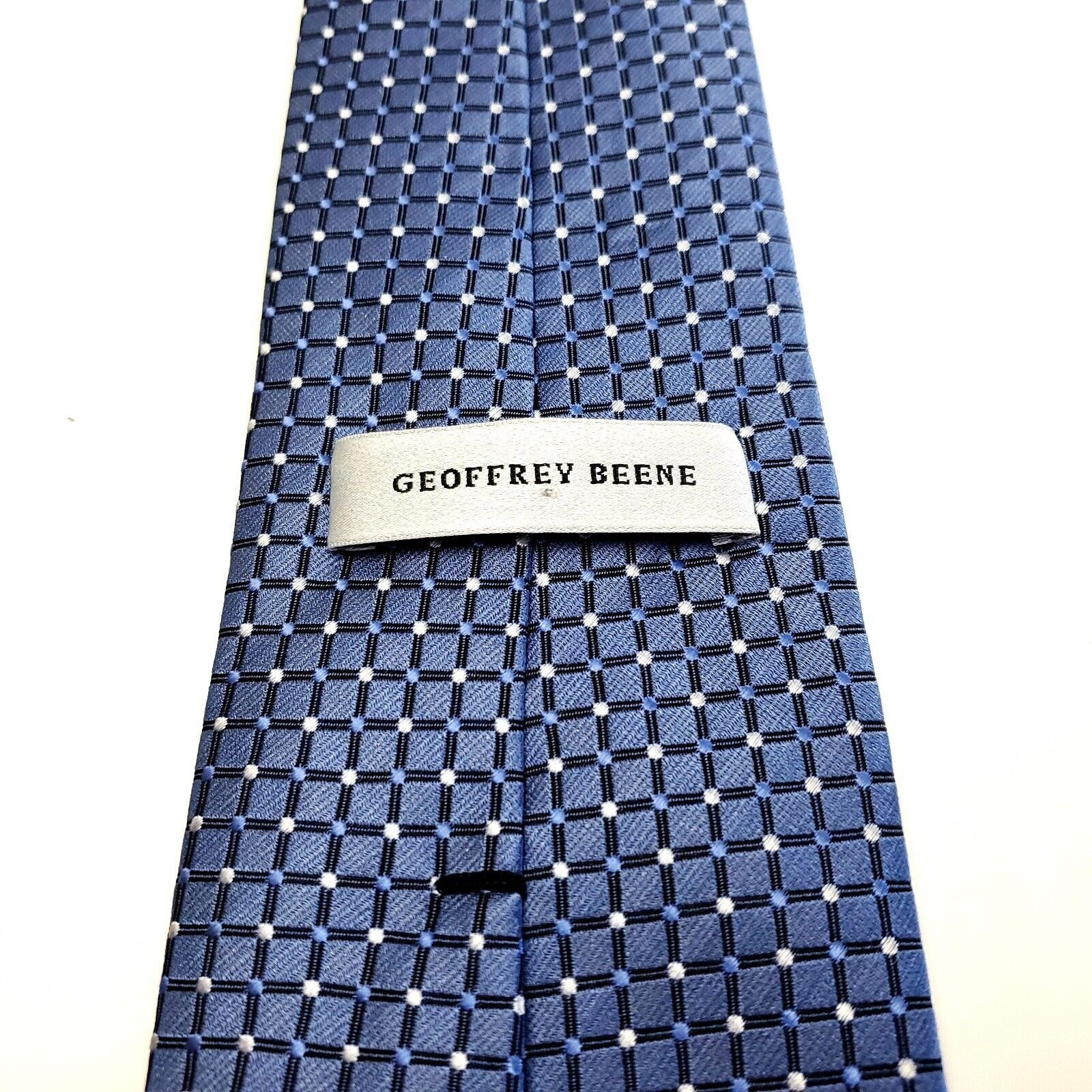 Designer Geoffrey Beene Blue Silk Tie Woven Check Size ONE SIZE - 4 Thumbnail