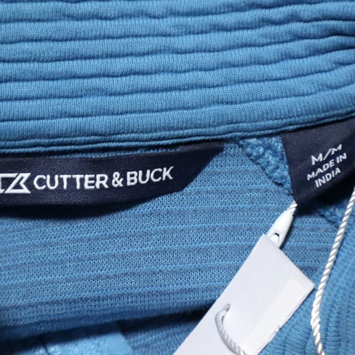 Cutter & Buck Cutter & Buck DryTec Cotton+ Ribbed 1/4 Zip Pullover Mock Long Sleeve Teal Men's M Shirt Size US M / EU 48-50 / 2 - 5 Thumbnail