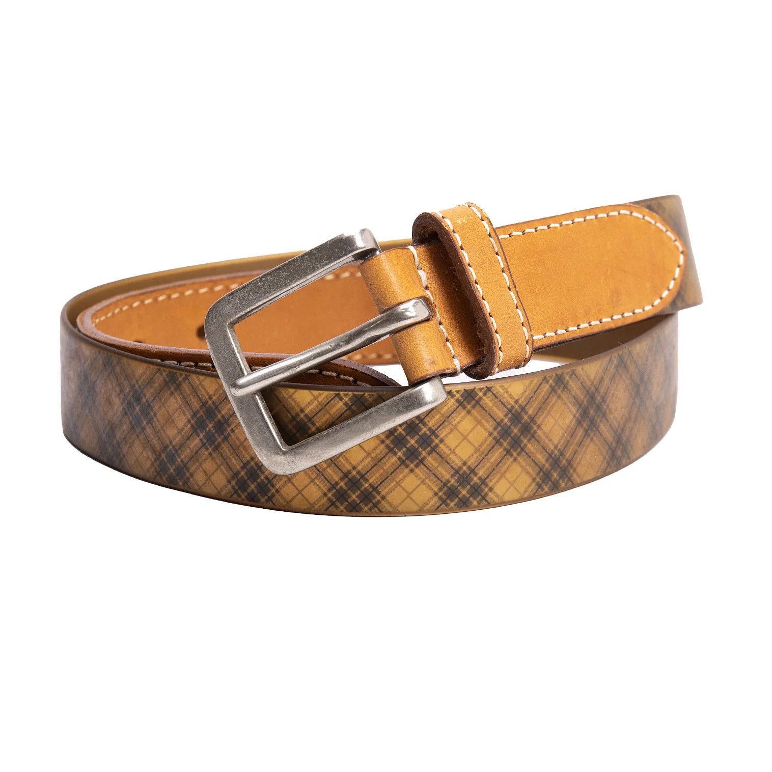 Issey Miyake Metallic Bias Check Leather Belt in Bronze Size ONE SIZE - 1 Thumbnail