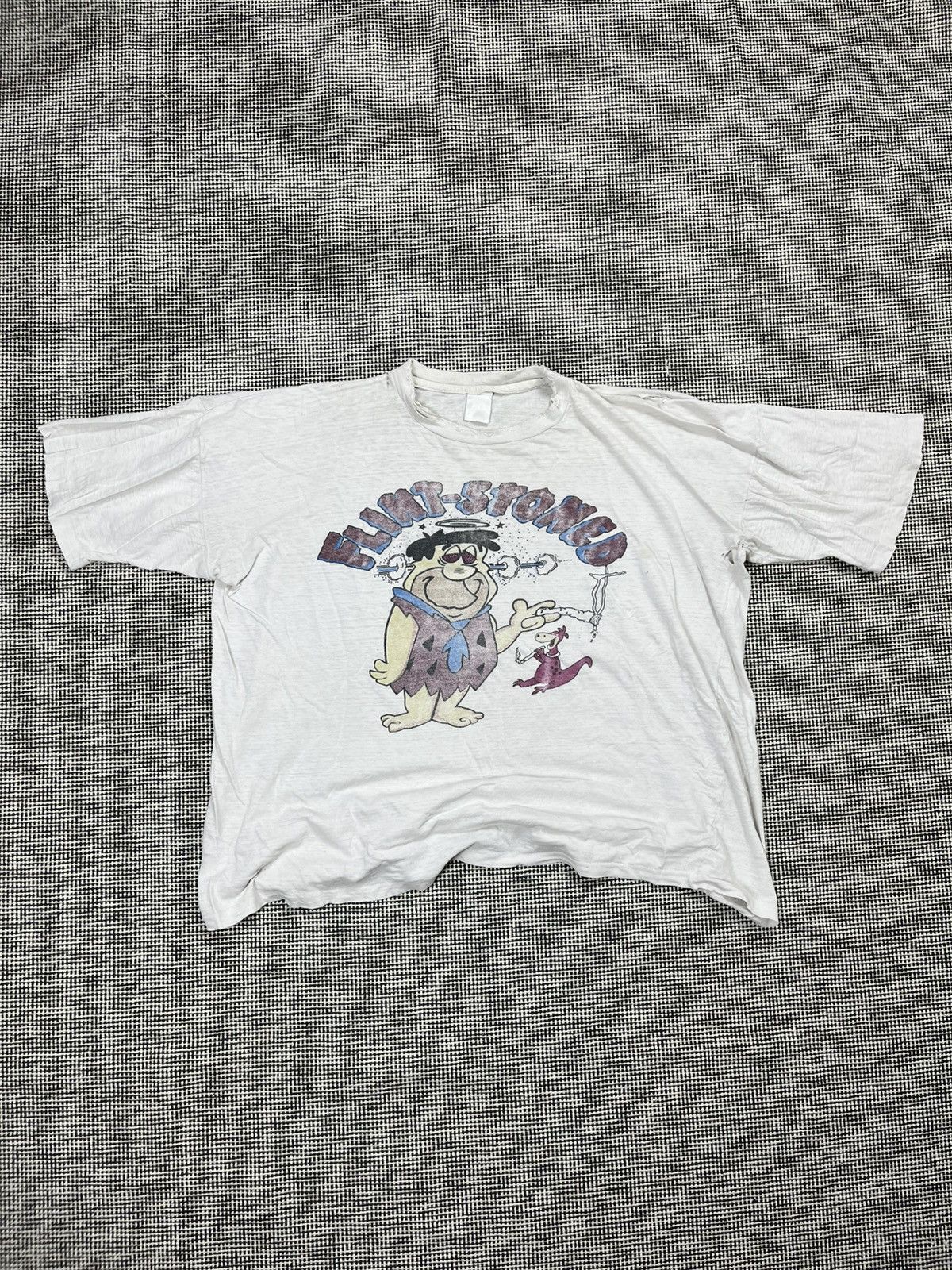 Vintage 90s trashed flintstoned weed parody t-shirt boxy baggy Size US XL / EU 56 / 4 - 1 Thumbnail