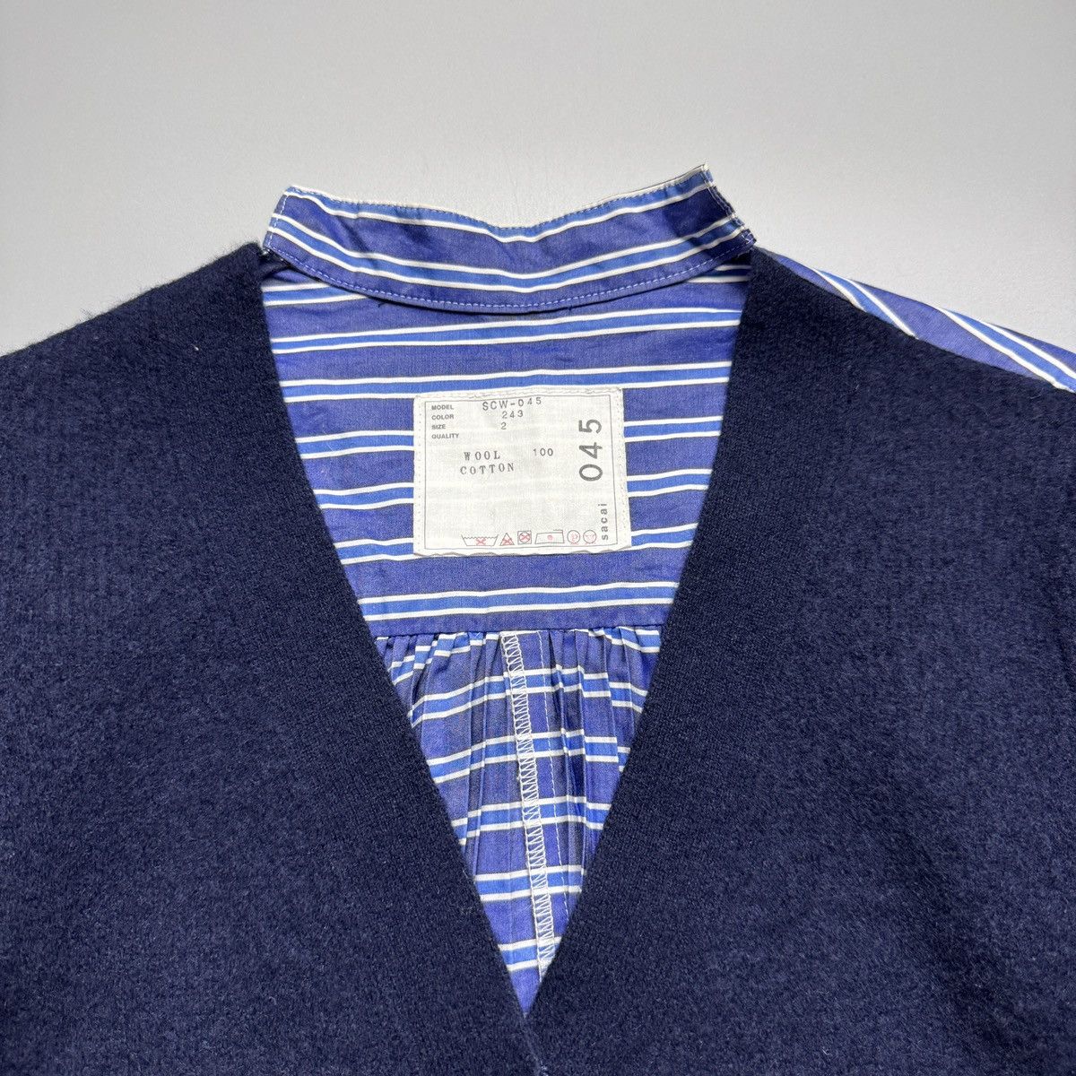 Sacai Sacai - Wool Knit Pleated Stripes Panelled Cardigan Size XS / US 0-2 / IT 36-38 - 7 Thumbnail
