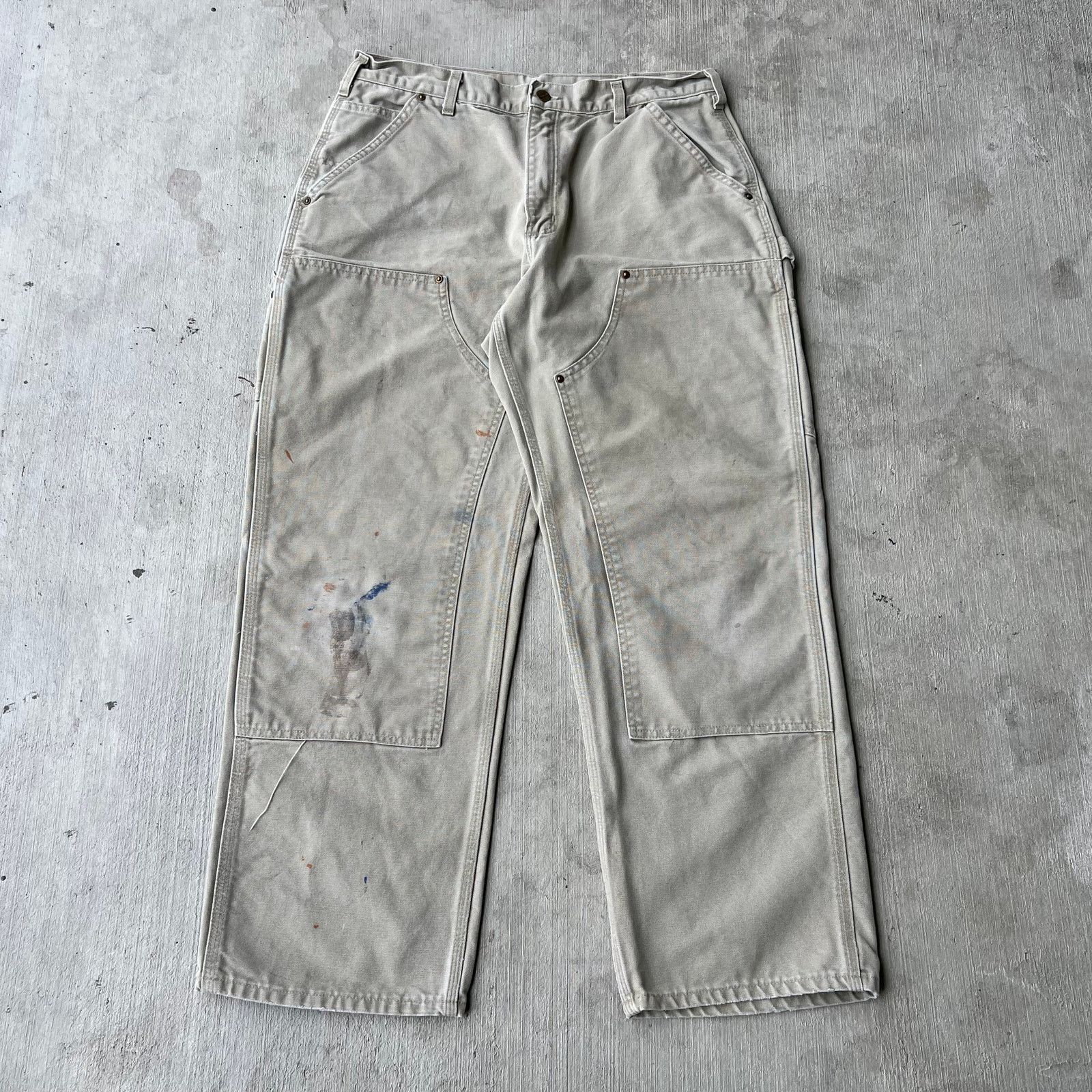 Carhartt × Vintage Carhartt TAN gray double knee work wear carpenter pants Size US 32 / EU 48 - 1 Thumbnail