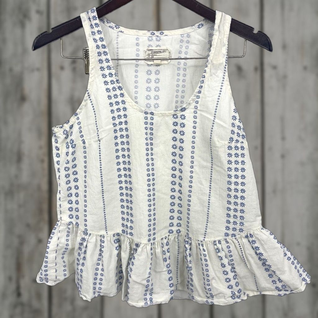Vintage Current/Elliott blouse Womens M Daisy Stripe Ballet Tank White Cottagecore Tank Top White Bohemian All Seasons Womens Size M / US 6-8 / IT 42-44 - 1 Thumbnail