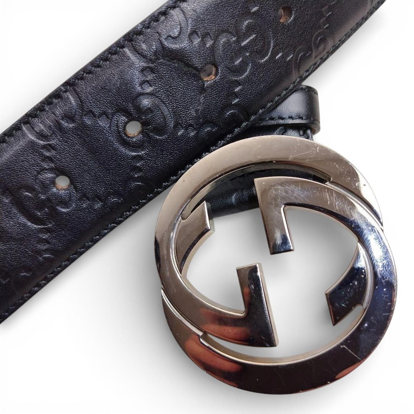Gucci Gucci - Black Leather Belt Silver GG Buckle Size ONE SIZE - 7 Thumbnail
