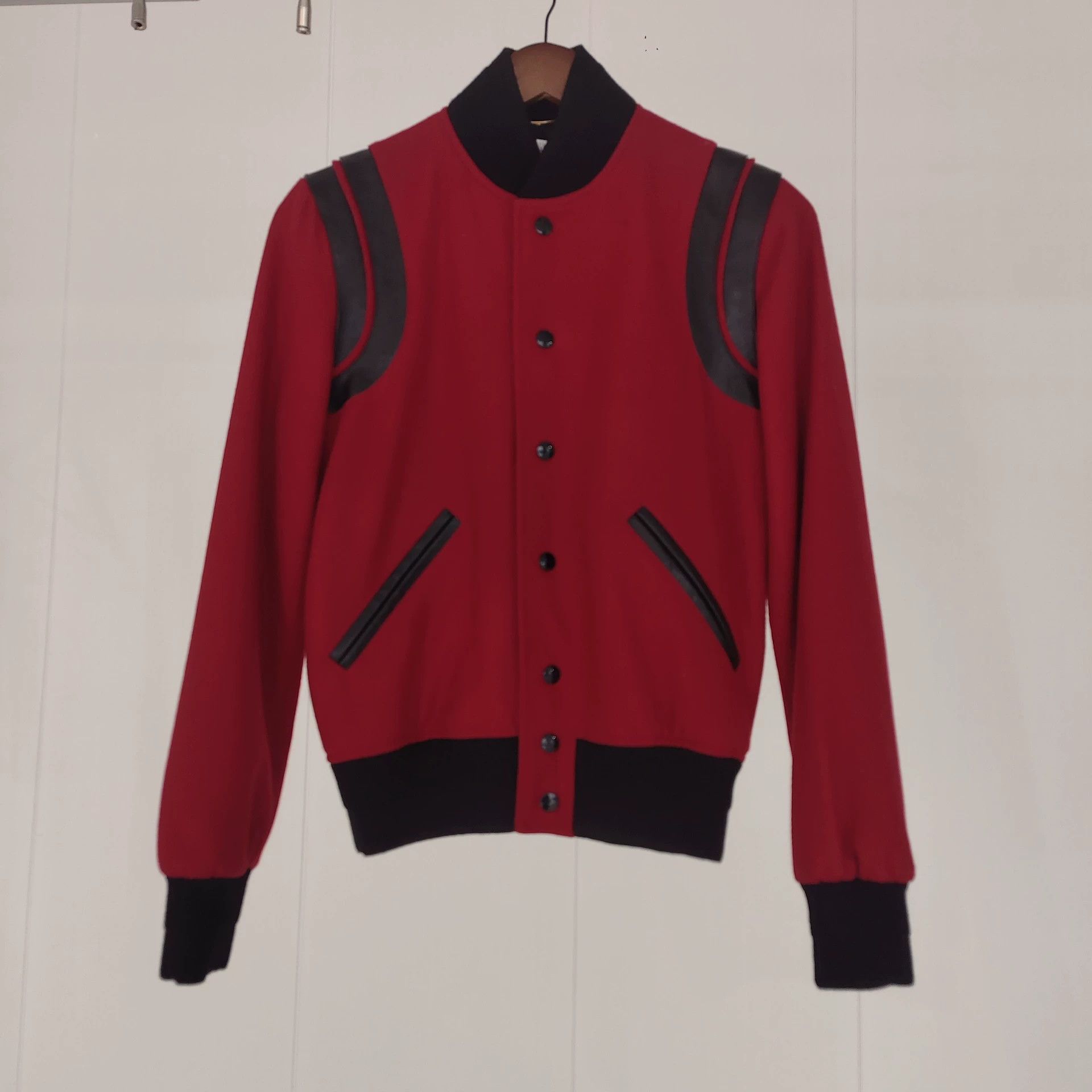 Saint Laurent Paris Saint Laurent SLP red and black leather and wool jacket Size US M / EU 48-50 / 2 - 1 Thumbnail