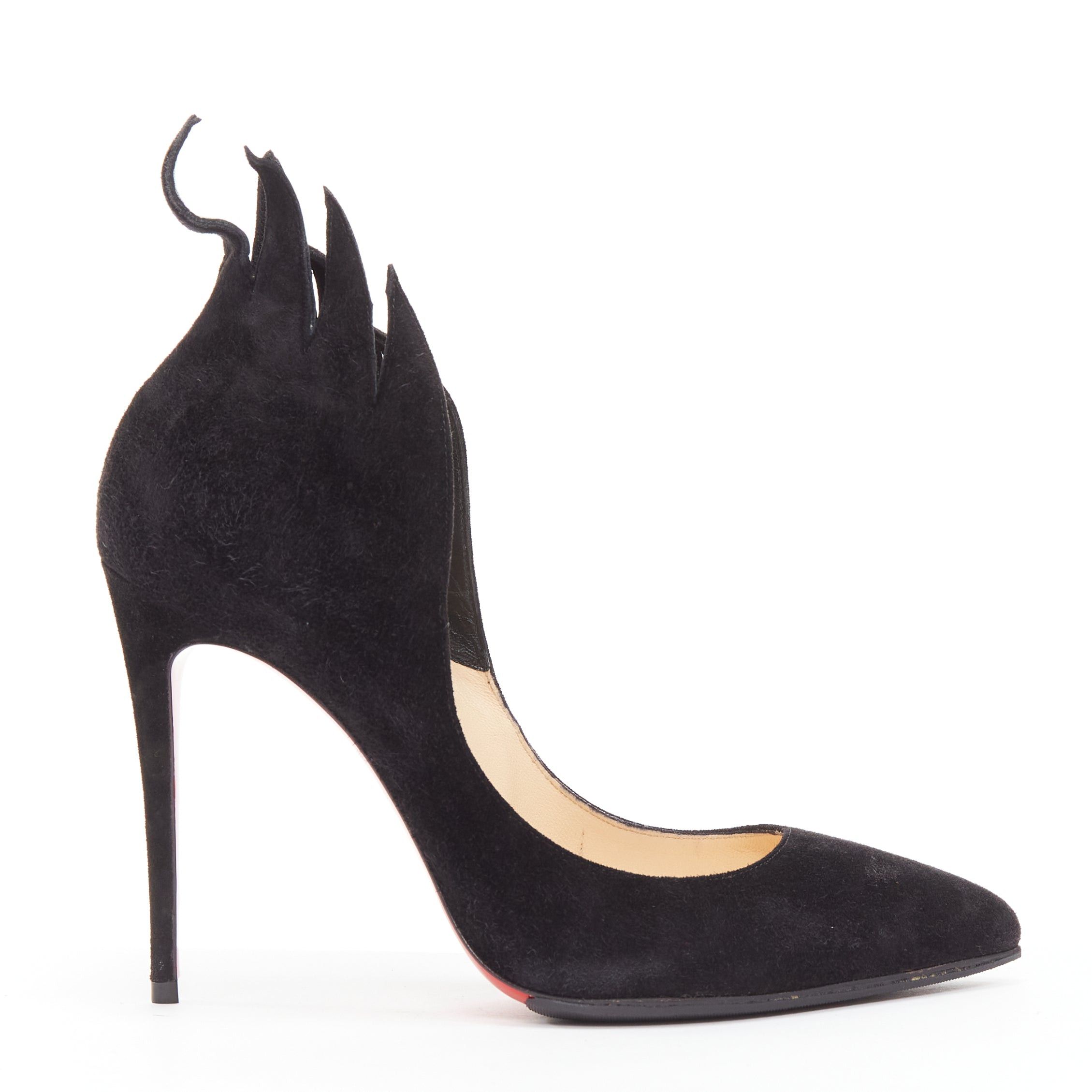 image of Christian Louboutin Victorina Flame Black Suede Stiletto Pigalle Pump Eu37 Shoes, Women's